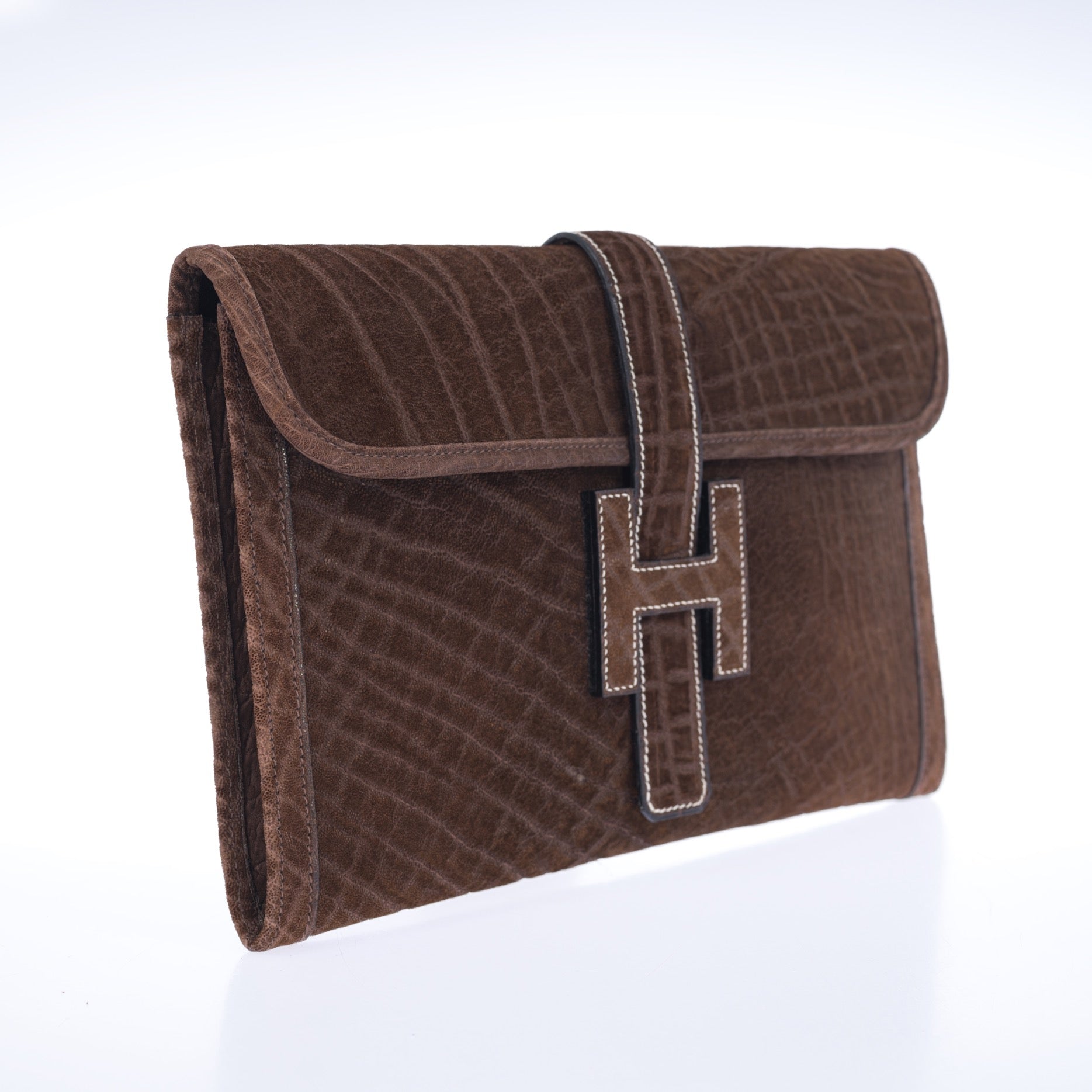 Hermès Jige 29 Elephant Leather Brown Contrast Stitching | JANEFINDS