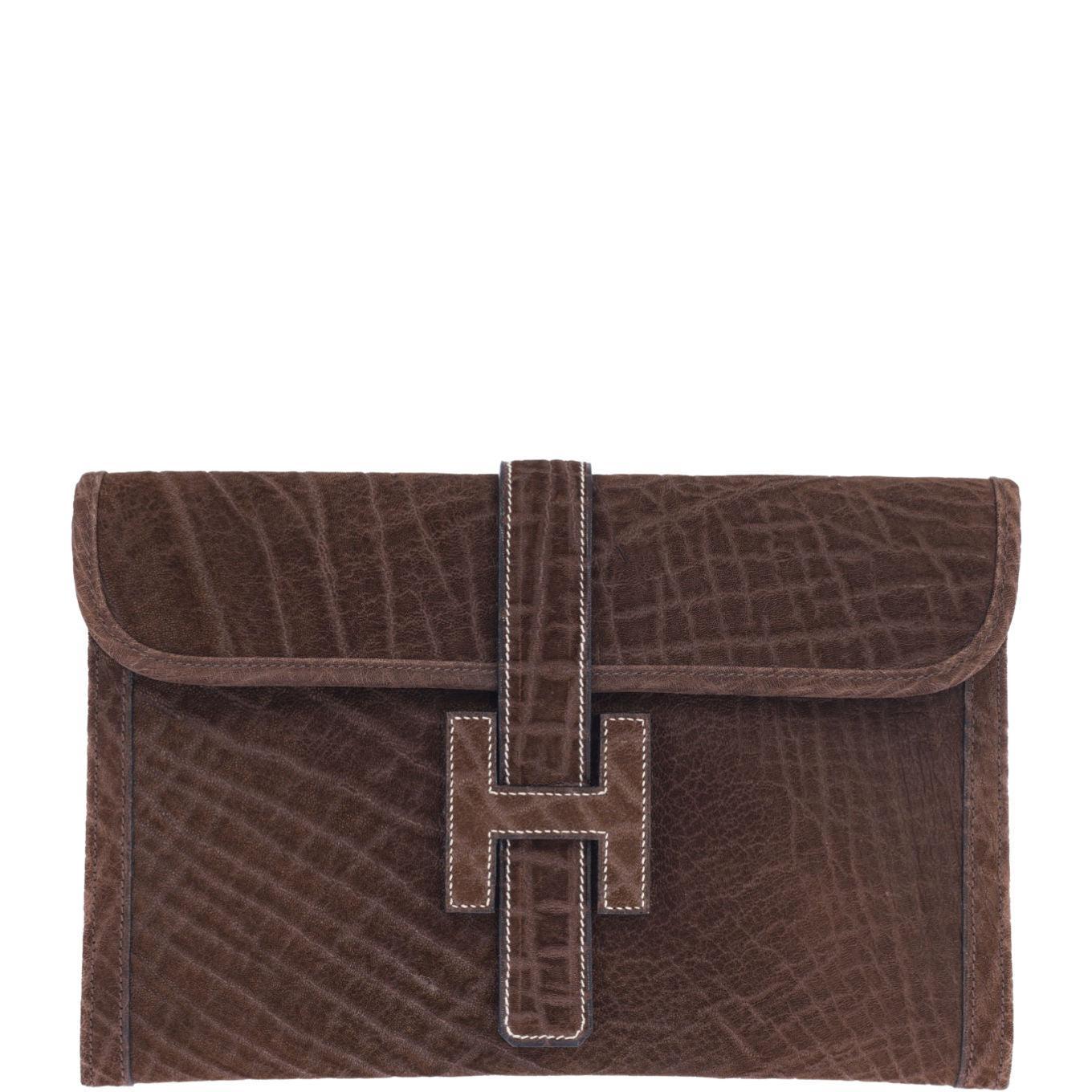 Hermès Jige 29 Elephant Leather Brown Contrast Stitching