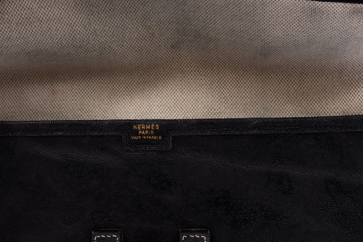Hermès Jige 29 Noir Elephant, interior with the Hermès Paris heat stamp
