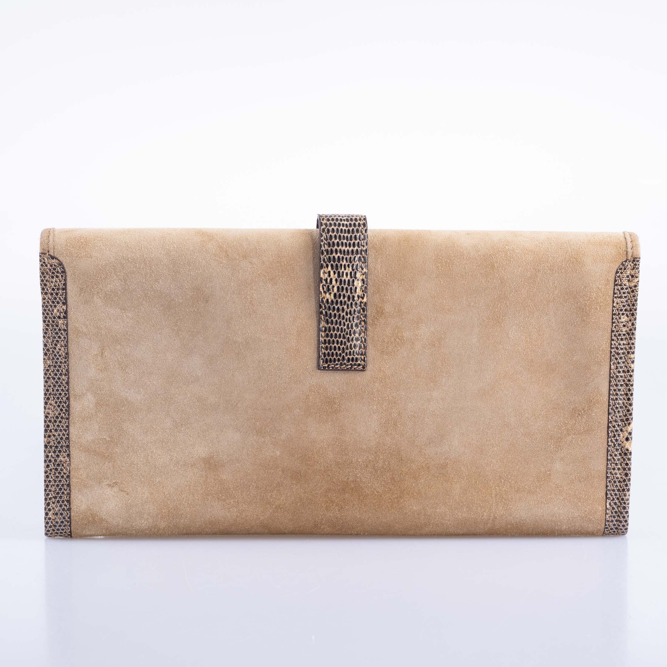 Hermès Jige Elan Clutch Sable Doblis Suede and Ombré Lizard
