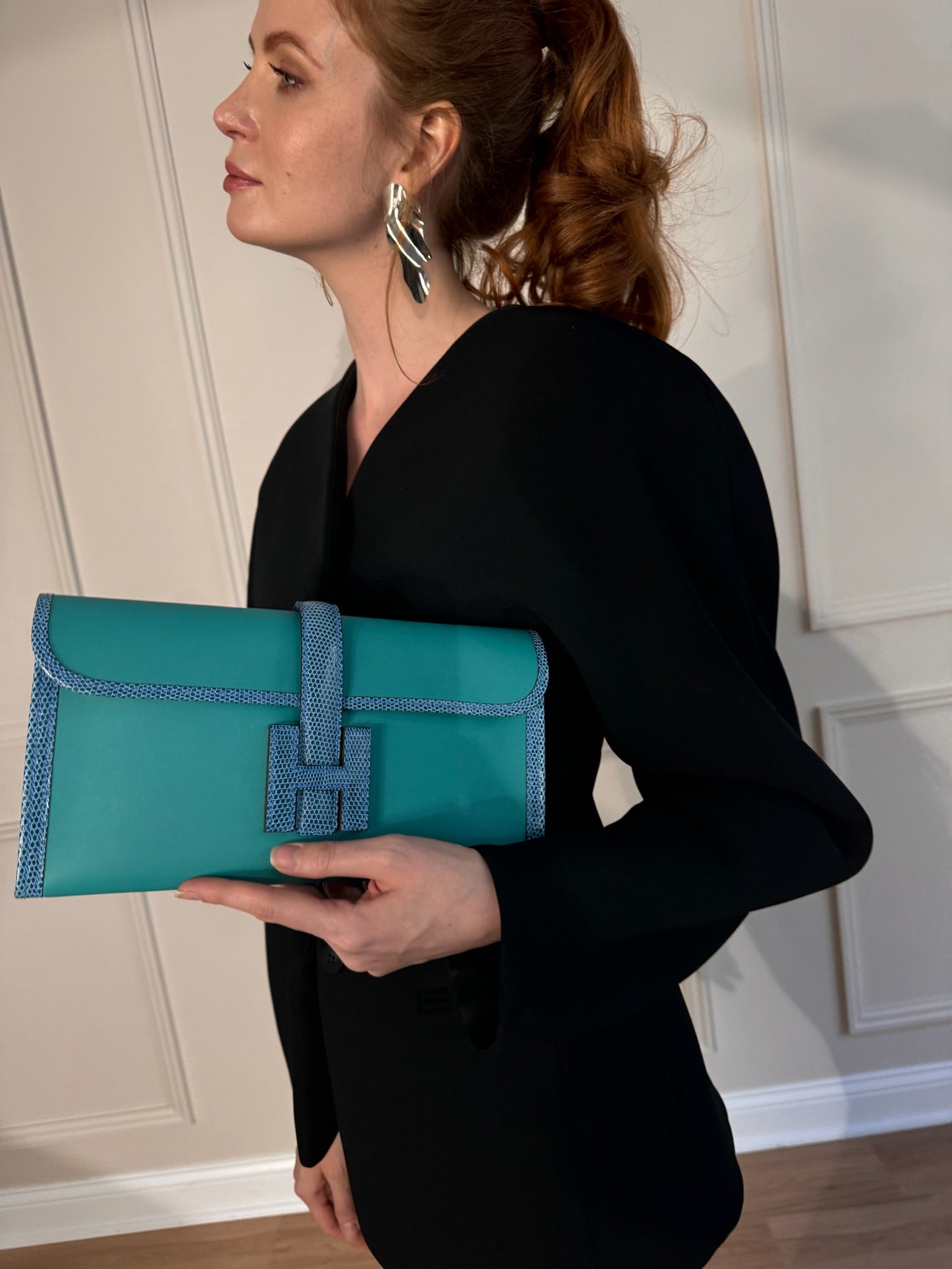 Hermès Jige Elan in Bleu Paon Swift and Mykonos Lizard | JANEFINDS