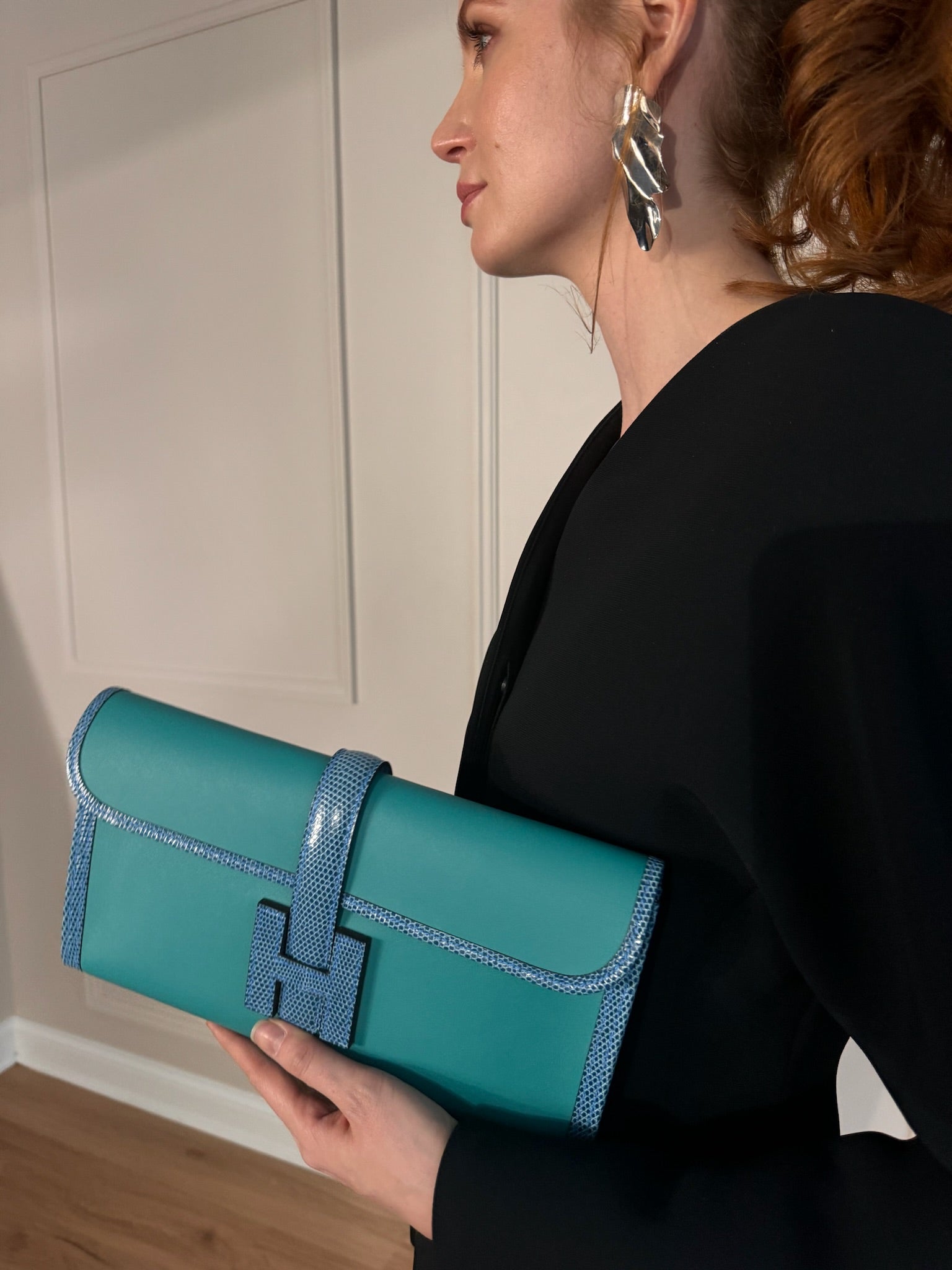 Hermès Jige Elan in Bleu Paon Swift and Mykonos Lizard | JANEFINDS