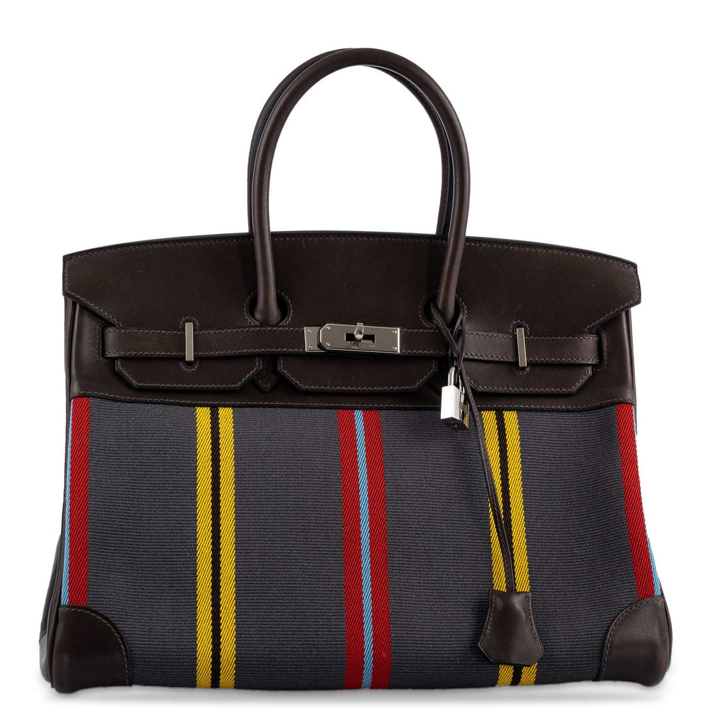 Hermès Jumping Birkin 35 Multicolor Canvas and Ebene Box Palladium Hardware, front view