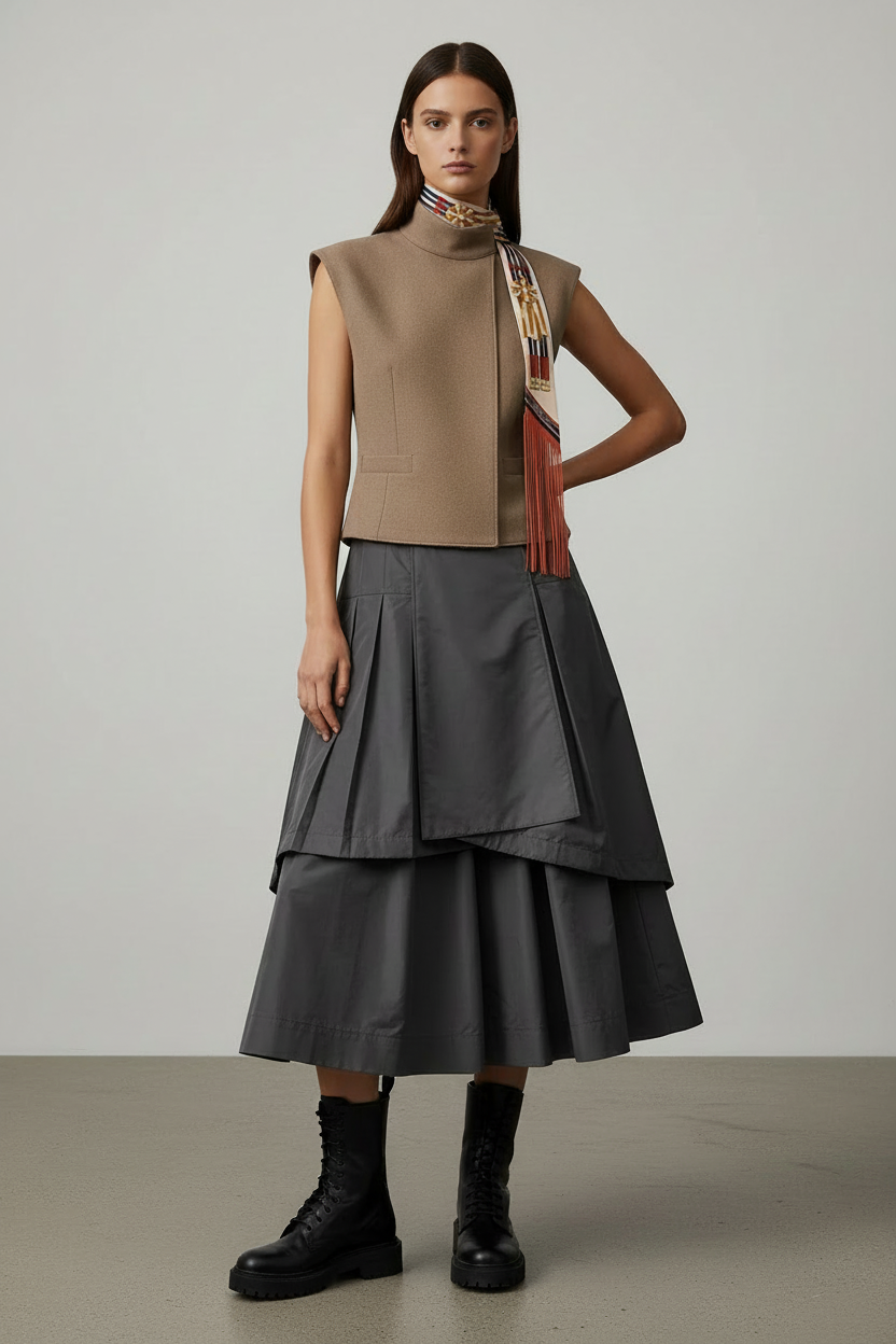 Hermès Jumping Leather Fringes Twilly Crème/Alezan/Anthracite Silk