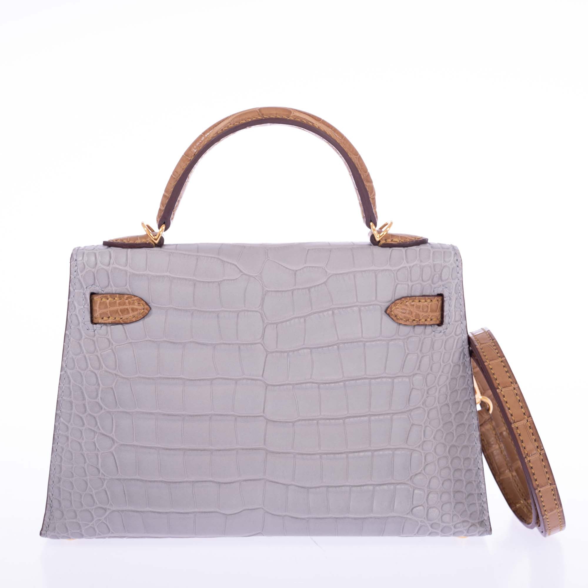 Hermès Kelly 20 HSS Mini II Sellier Gris Perle and Kraft Matte Alligator Gold Hardware