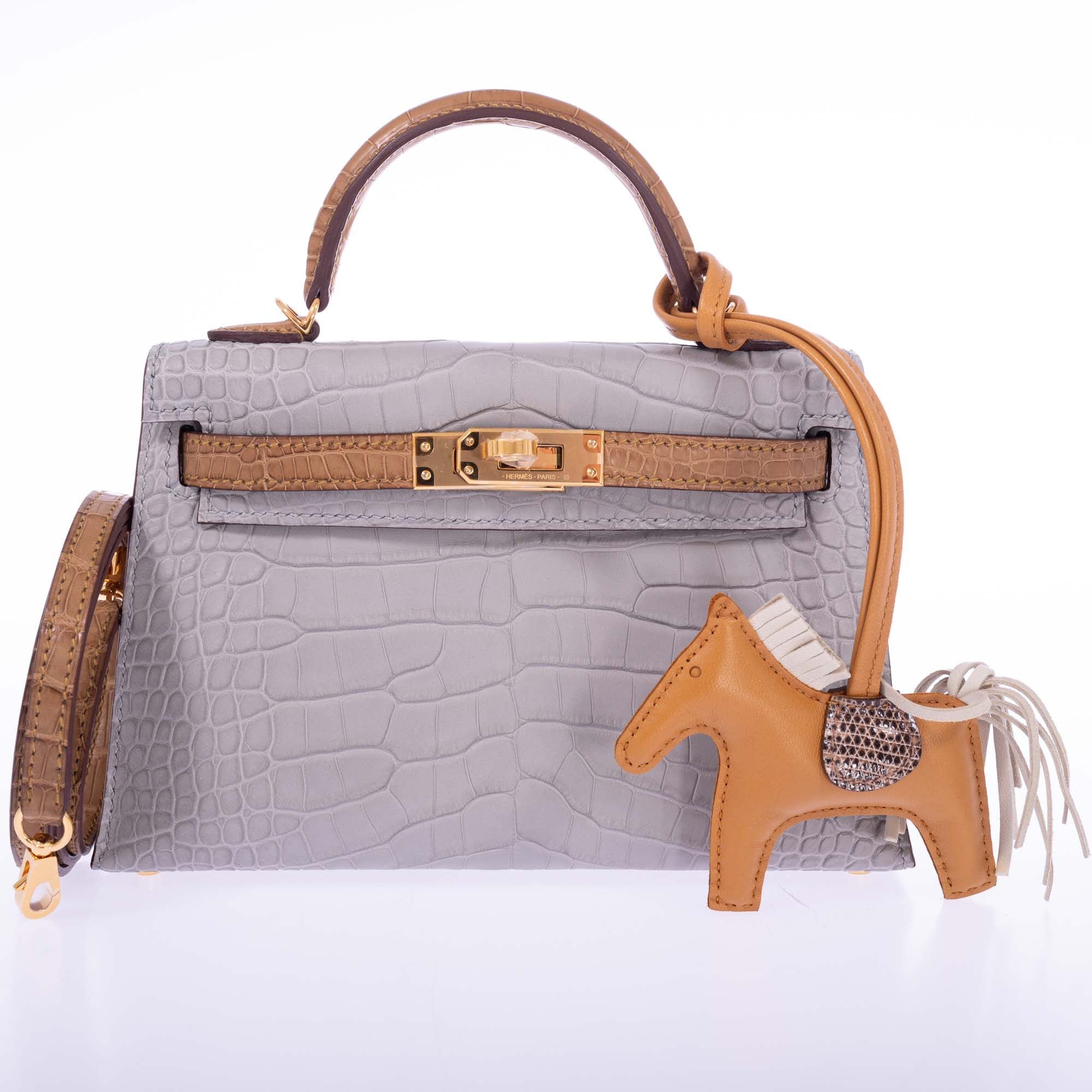 Hermès Kelly 20 HSS Mini II Sellier Gris Perle and Kraft Matte Alligator Gold Hardware