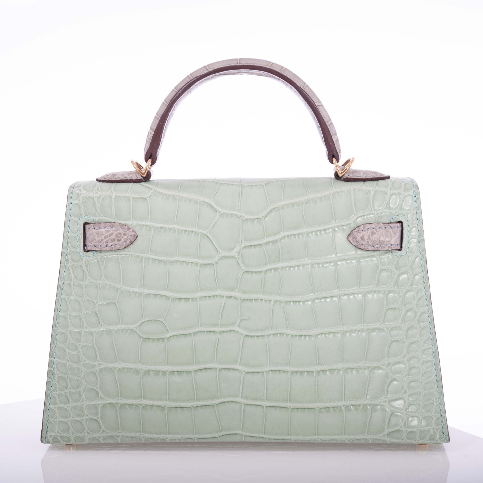 Hermès Kelly 20 HSS Mini II Sellier Vert D'eau and Gris Perle Matte Alligator Permabrass Hardware