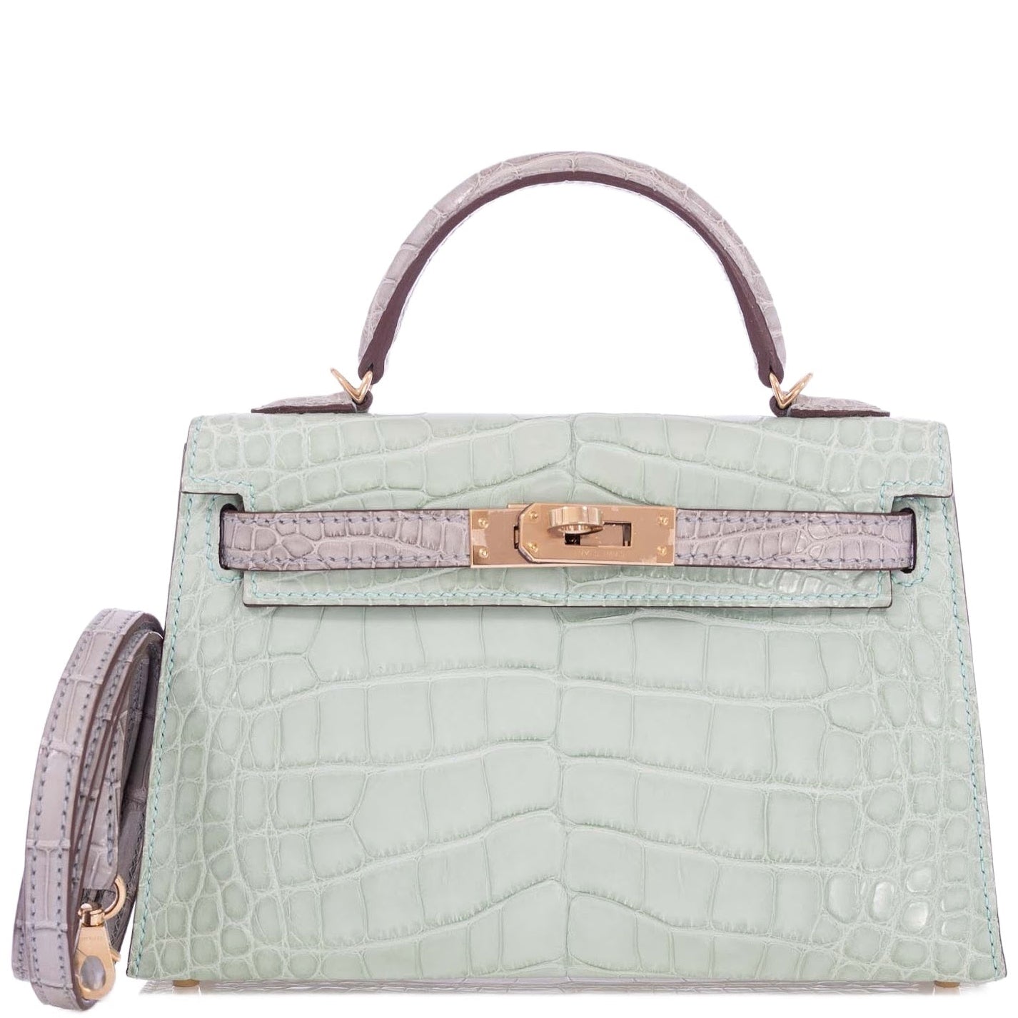 Hermès Kelly 20 HSS Mini II Sellier Vert D'eau and Gris Perle Matte Alligator Permabrass Hardware
