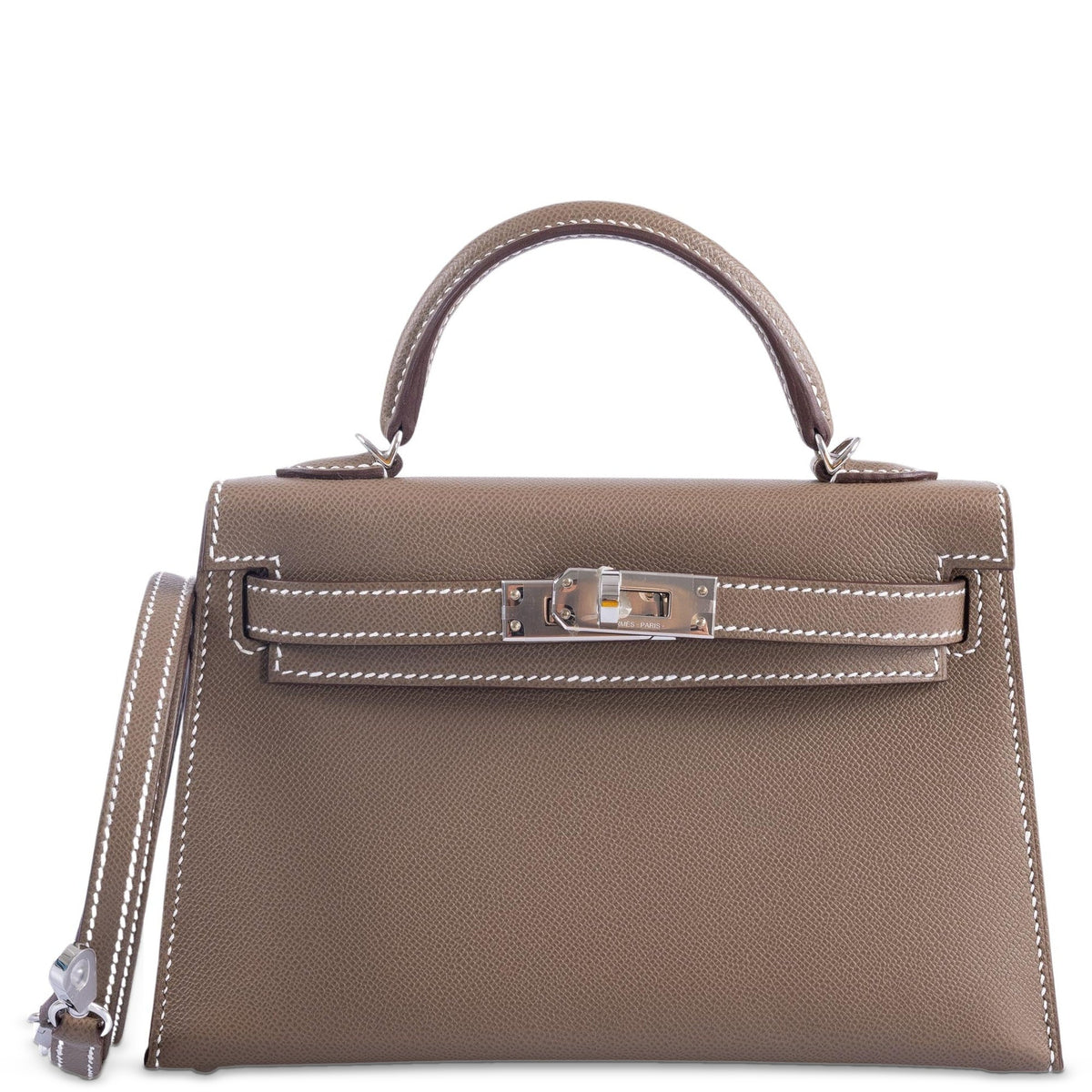 Hermès Kelly 20 Mini Etoupe Epsom Palladium Hardware, front view