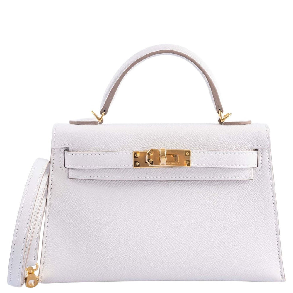 Hermès Kelly 20 Mini Gris Pale Epsom Gold Hardware, front view