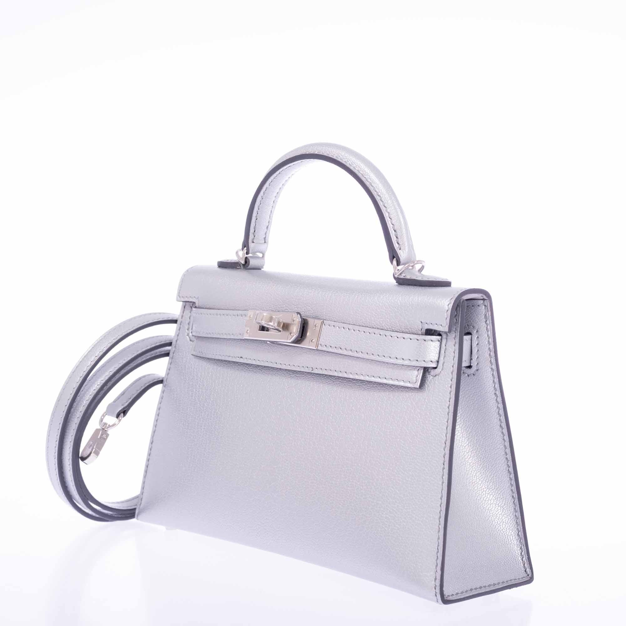 Hermès Kelly 20 Mini II Sellier Argent Silver Metallic Chèvre Chamkilight Palladium Hardware