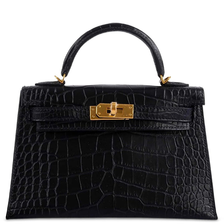 Hermès Kelly 20 Mini II Sellier Black Matte Alligator Gold Hardware