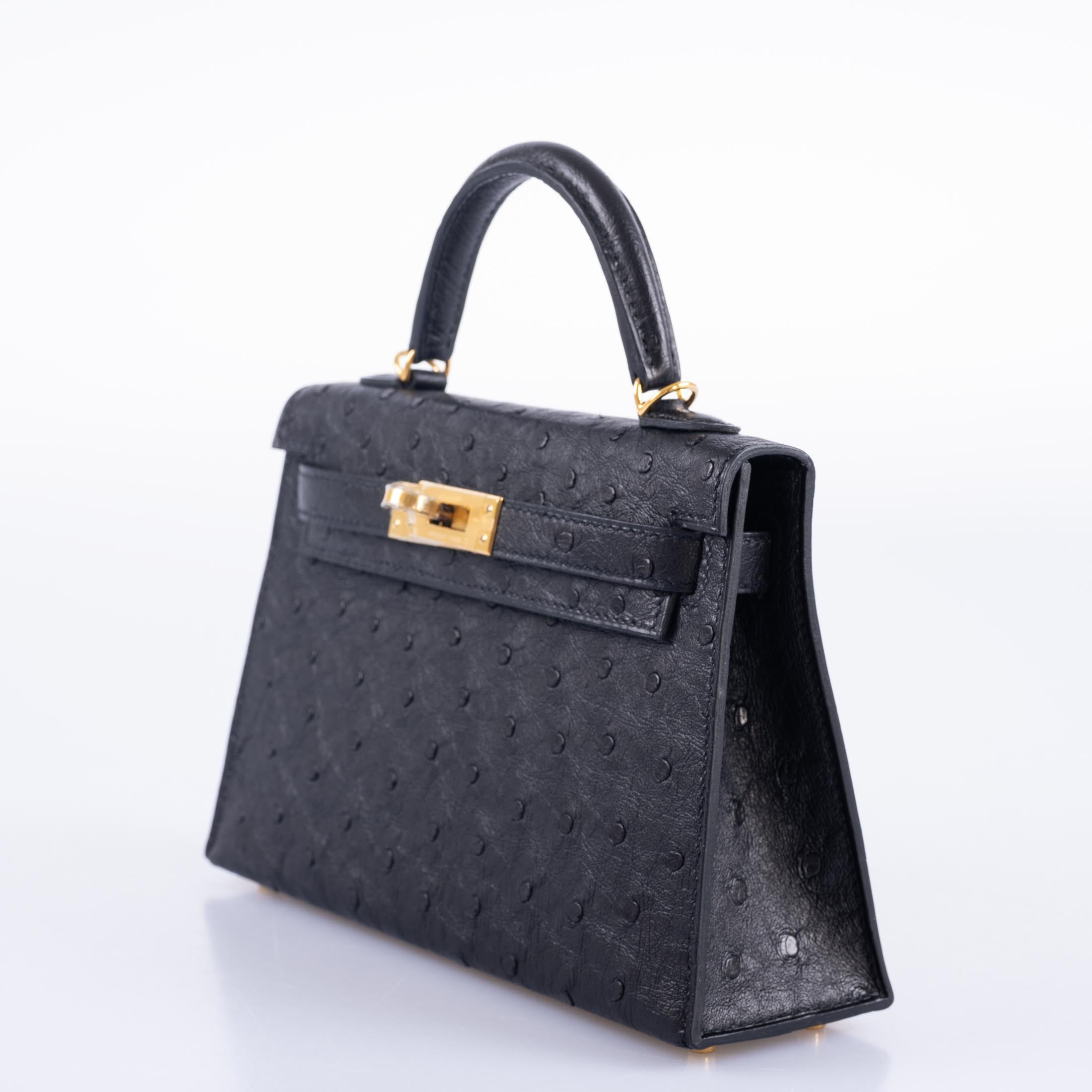 Hermès Kelly 20 Mini II Sellier Black Ostrich Gold Hardware