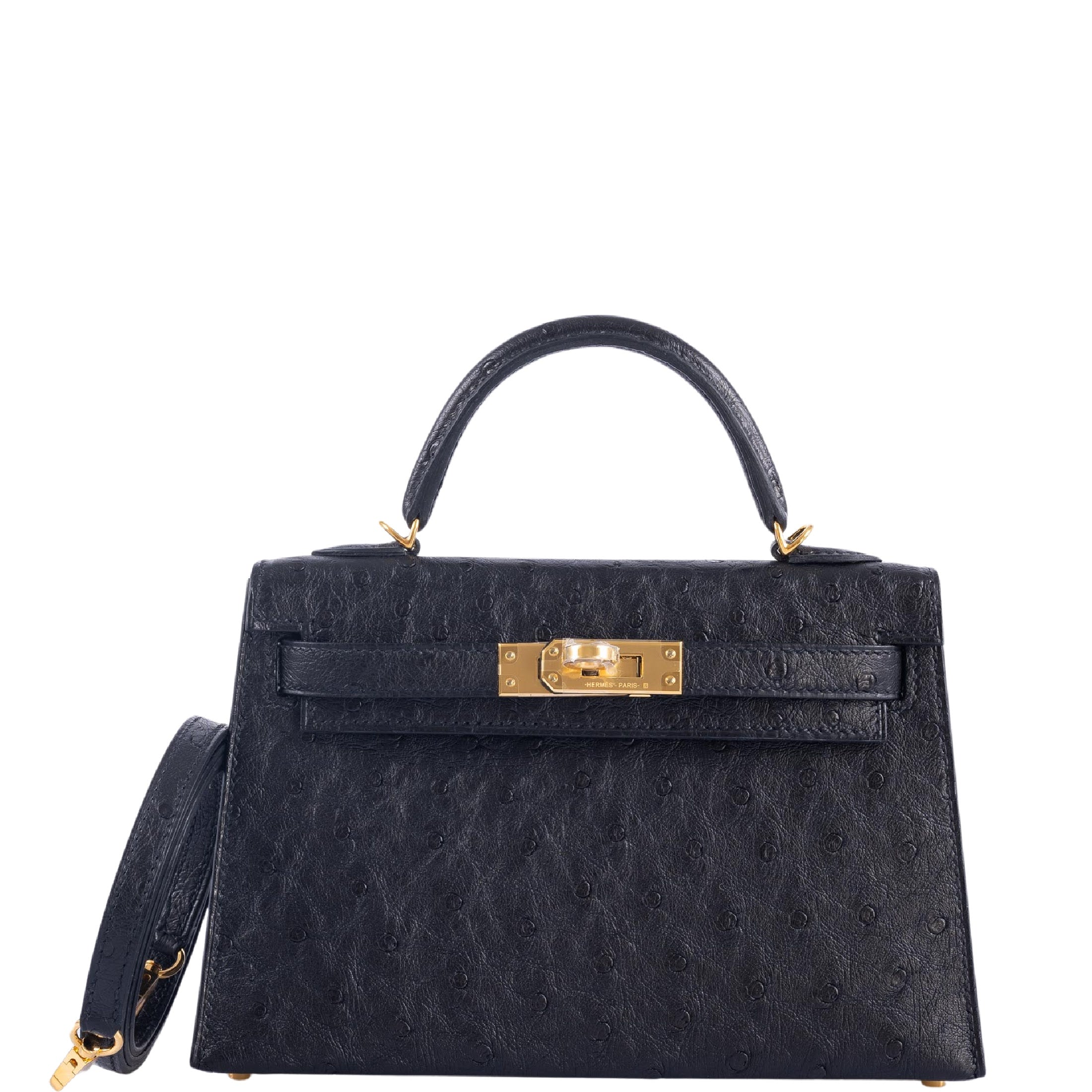 Hermès Kelly 20 Mini II Sellier Black Ostrich Gold Hardware