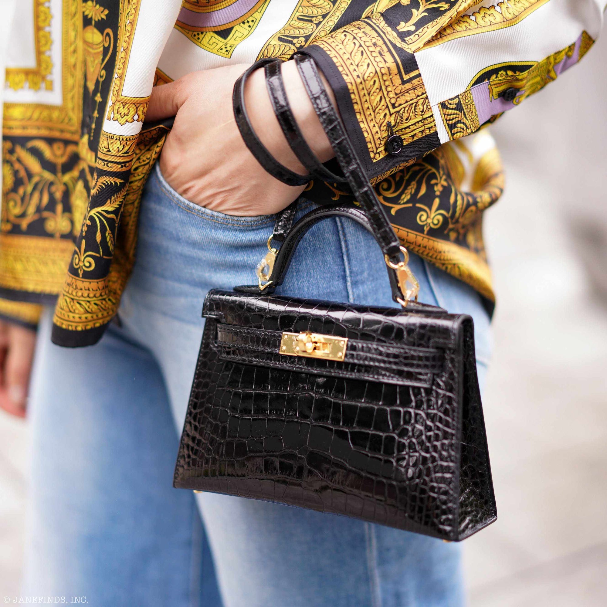 Hermès Kelly 20 Mini II Sellier Black Shiny Alligator Gold Hardware