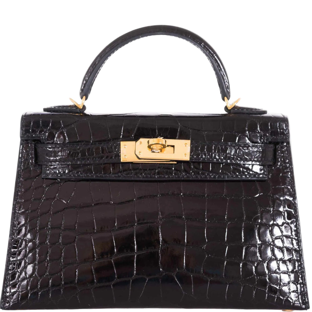 Hermès Kelly 20 Mini II Sellier Black Shiny Alligator Gold Hardware