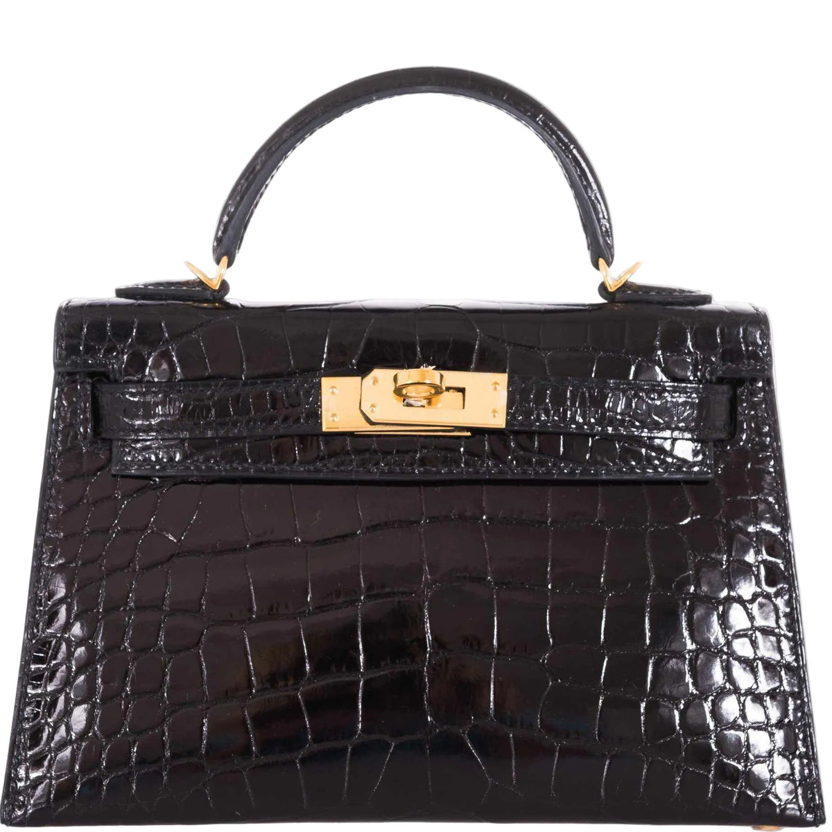 Hermès Kelly 20 Mini II Sellier Black Shiny Alligator Gold Hardware