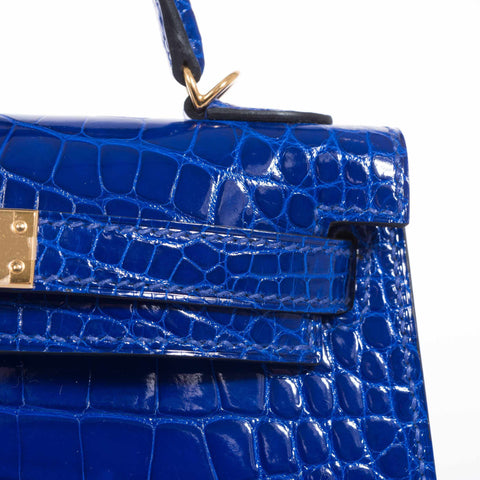Hermès Kelly 20 Mini II Sellier Blue Electric Alligator Gold Hardware