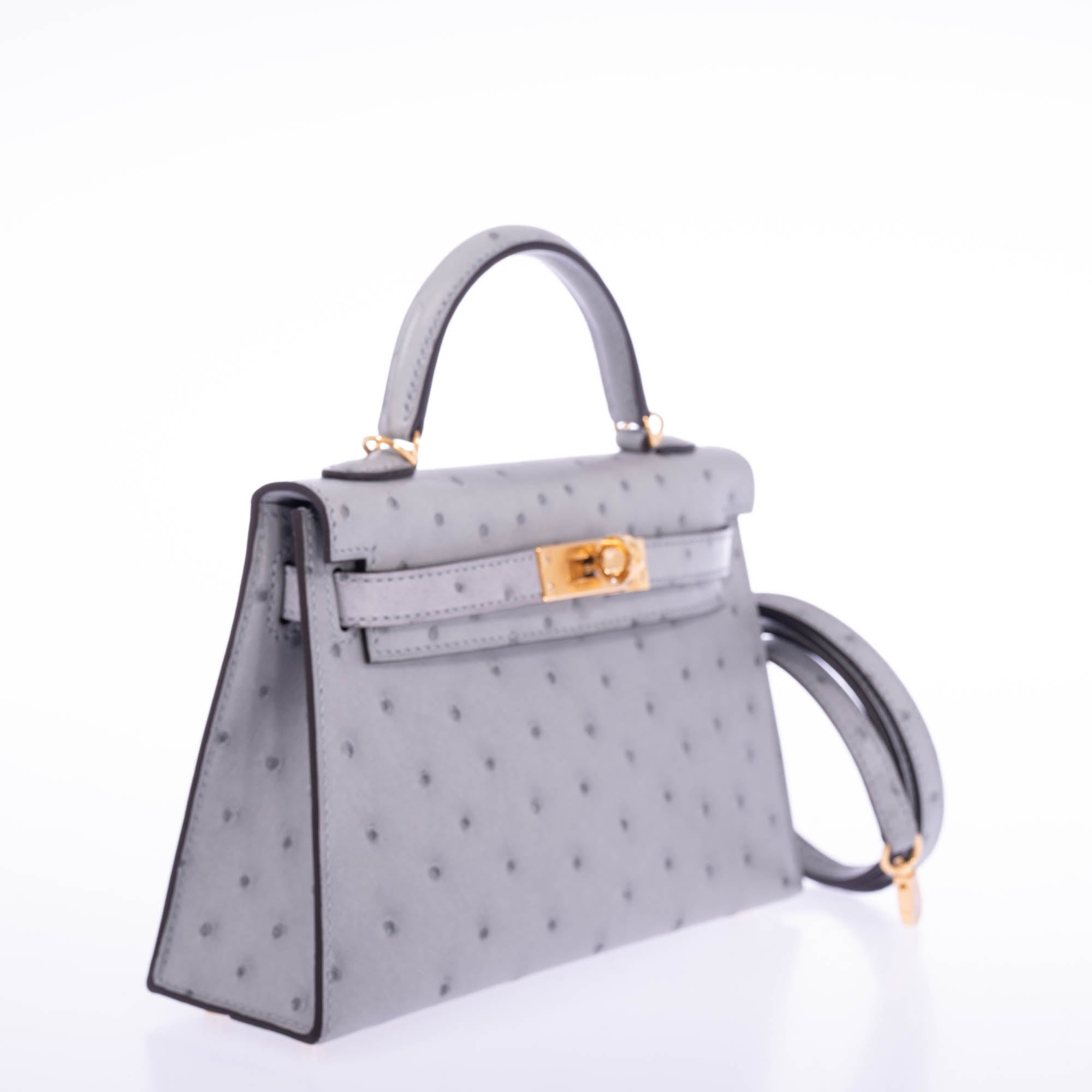 Hermès Kelly 20 Mini II Sellier Blue Glacier Ostrich Gold Hardware