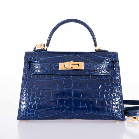 Hermès Kelly 20 Mini II Sellier Blue Sapphire Alligator Gold Hardware