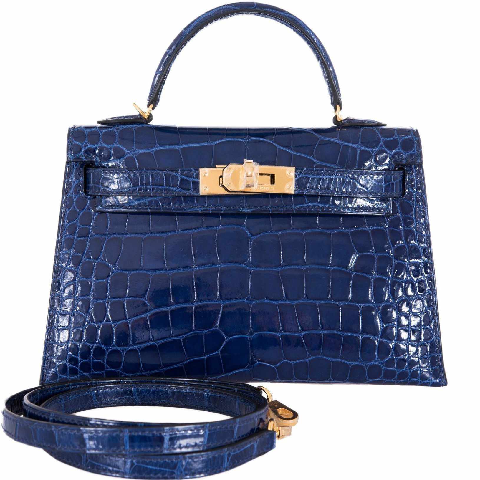 Hermès Kelly 20 Mini II Sellier Blue Sapphire Alligator Gold Hardware