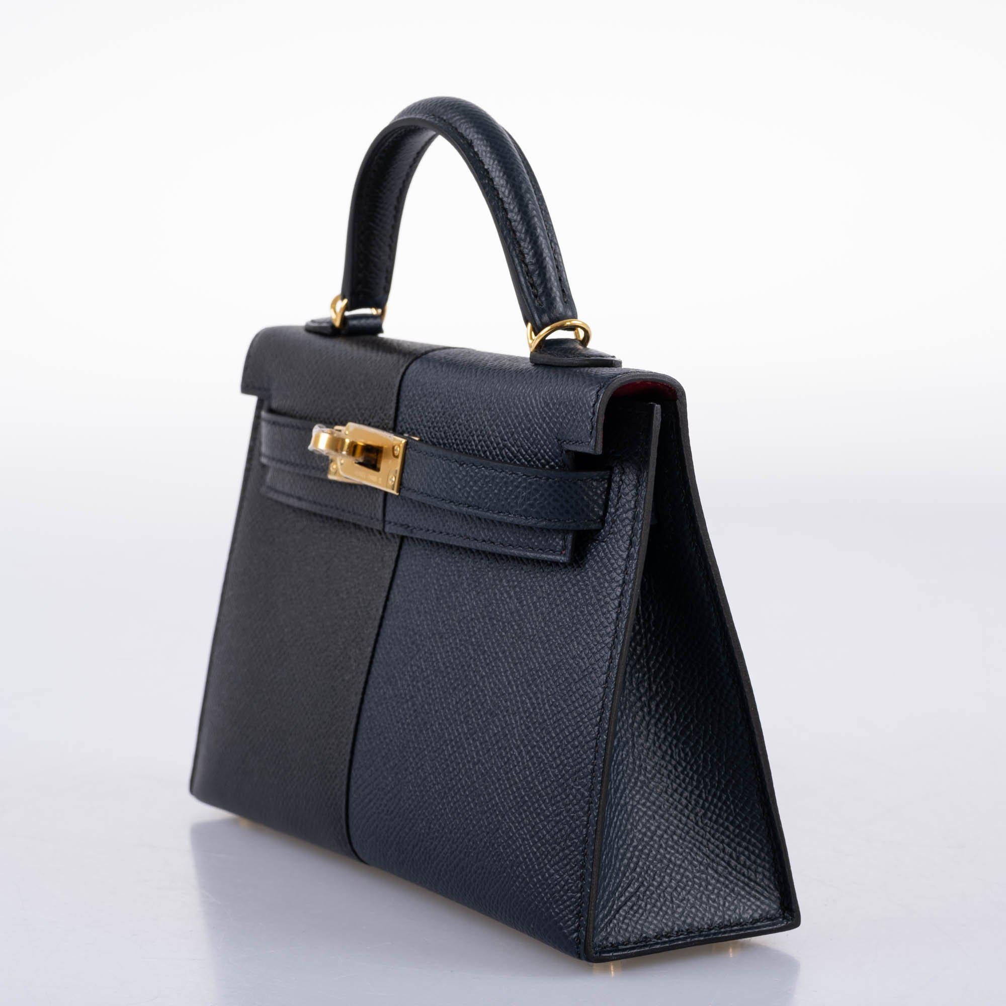 Hermès Kelly 20 Mini II Sellier "Casaque" style Black, Indigo & Rouge H Epsom with Gold Hardware