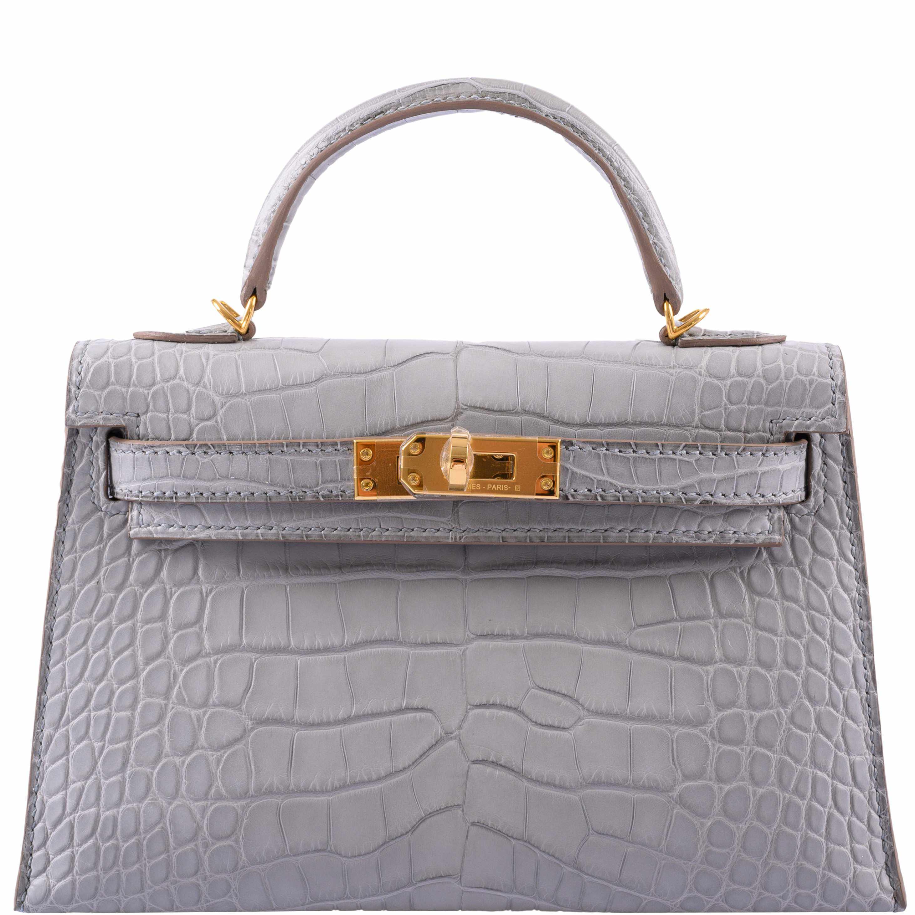 Hermès Kelly 20 Mini II Sellier Gris Perle Matte Alligator Gold Hardware