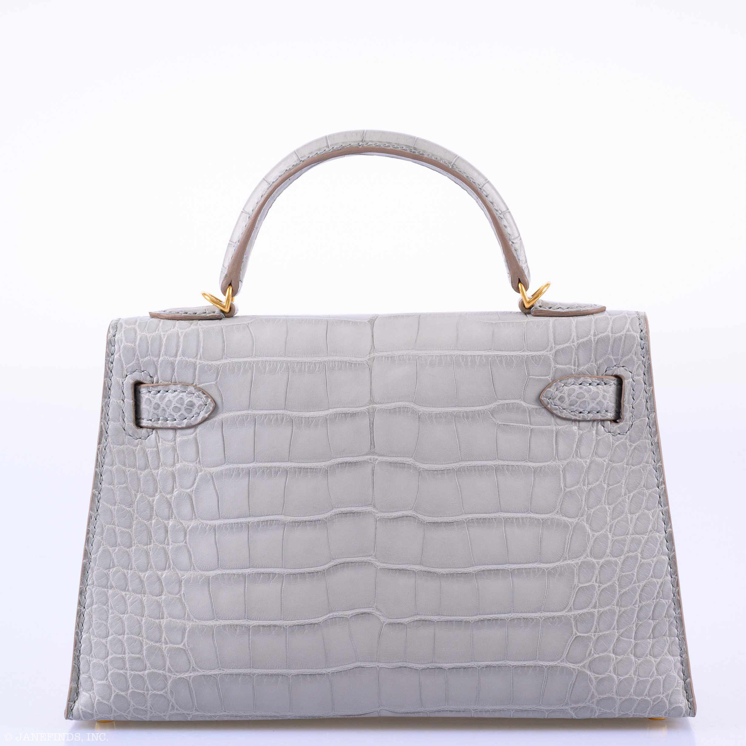 Hermès Kelly 20 Mini II Sellier Gris Perle Matte Alligator Gold Hardware