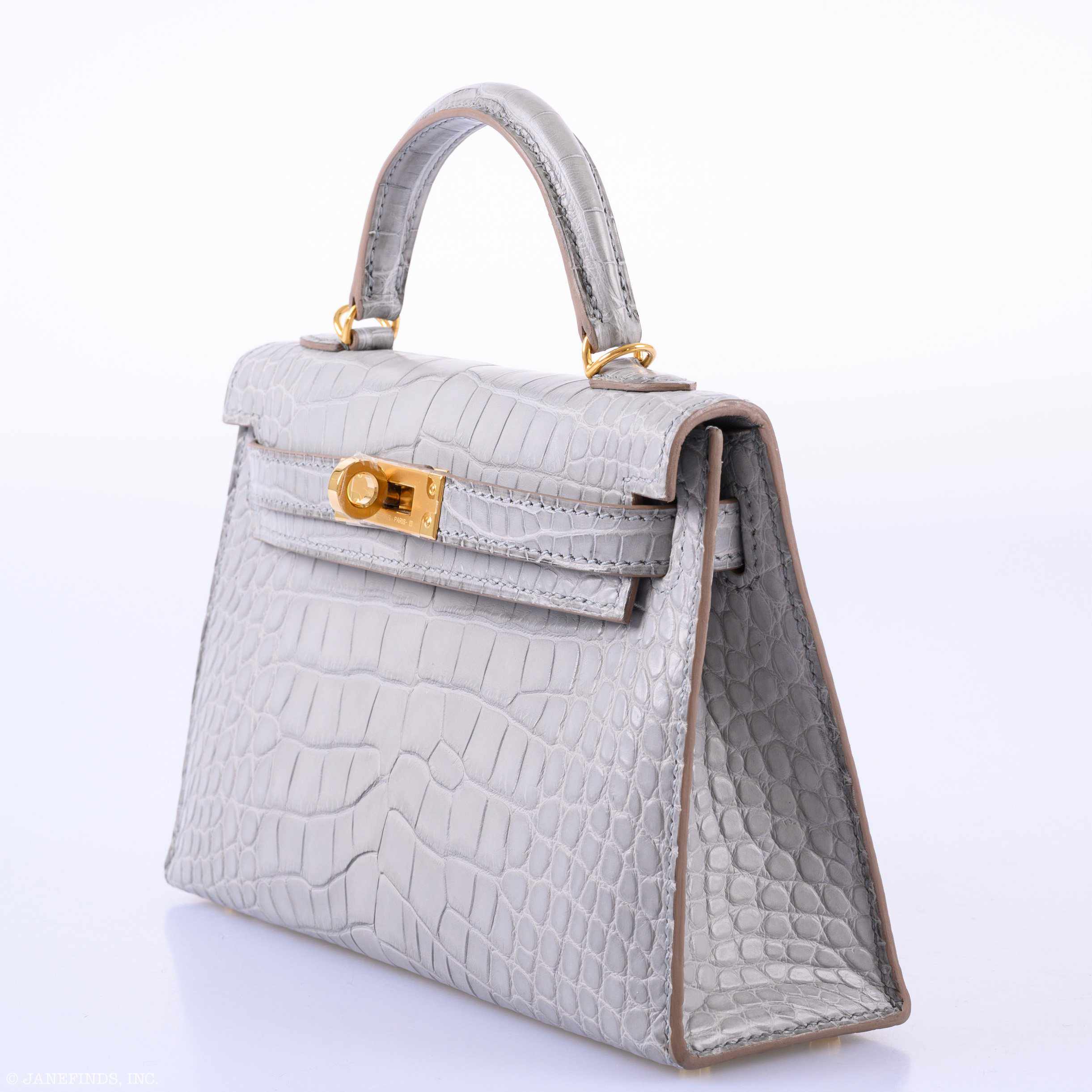 Hermès Kelly 20 Mini II Sellier Gris Perle Matte Alligator Gold Hardware