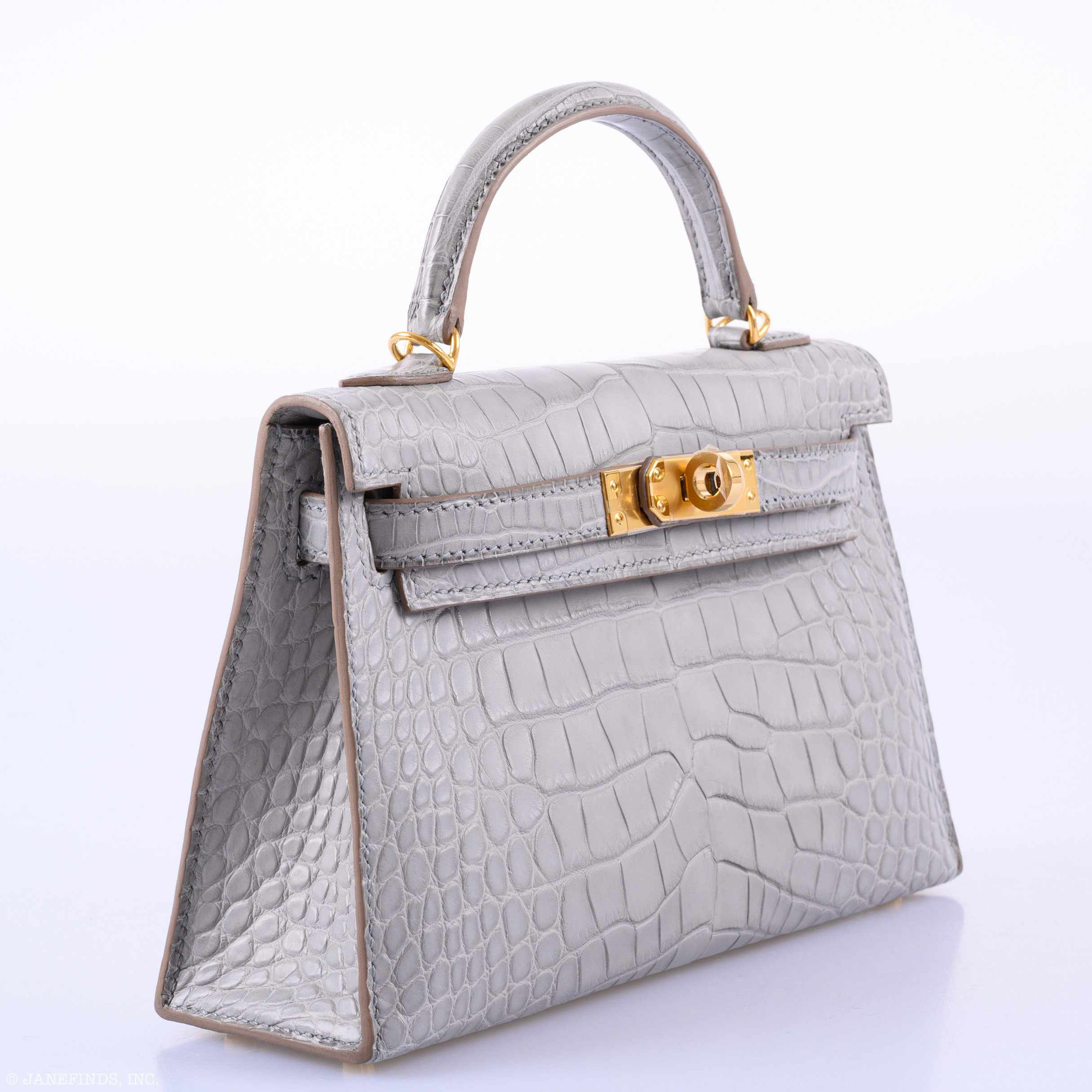 Hermès Kelly 20 Mini II Sellier Gris Perle Matte Alligator Gold Hardware