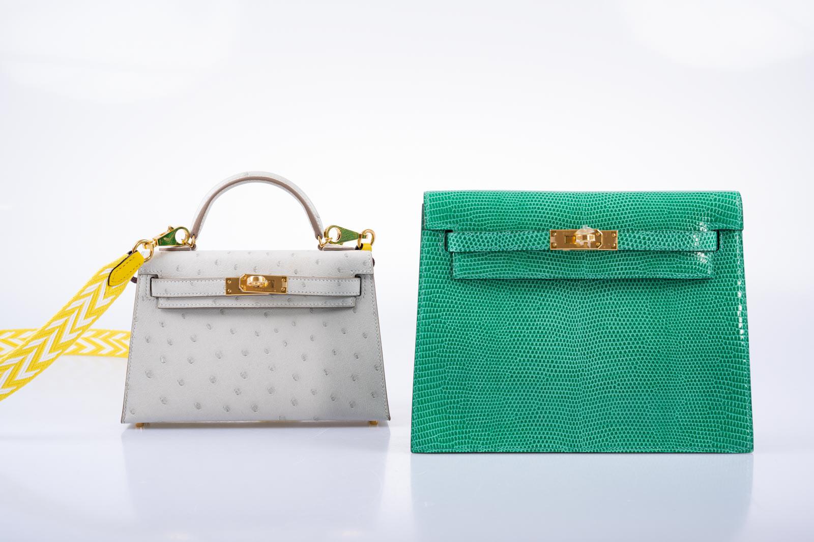 Hermès Kelly 20 Mini II Sellier Gris Perle Ostrich with Gold Hardware