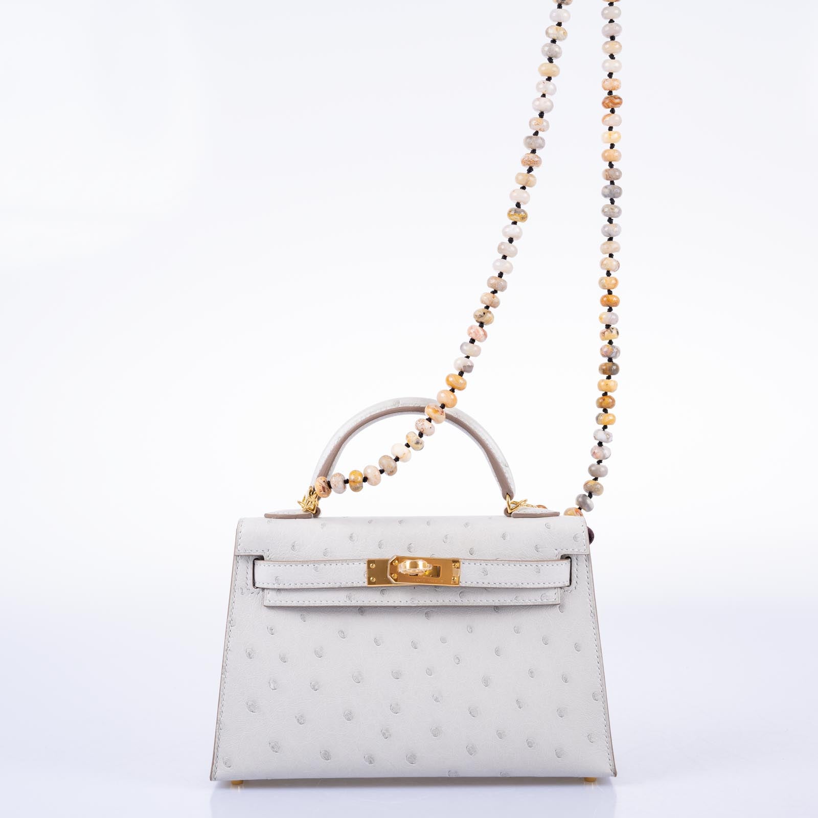 Hermès Kelly 20 Mini II Sellier Gris Perle Ostrich with Gold Hardware