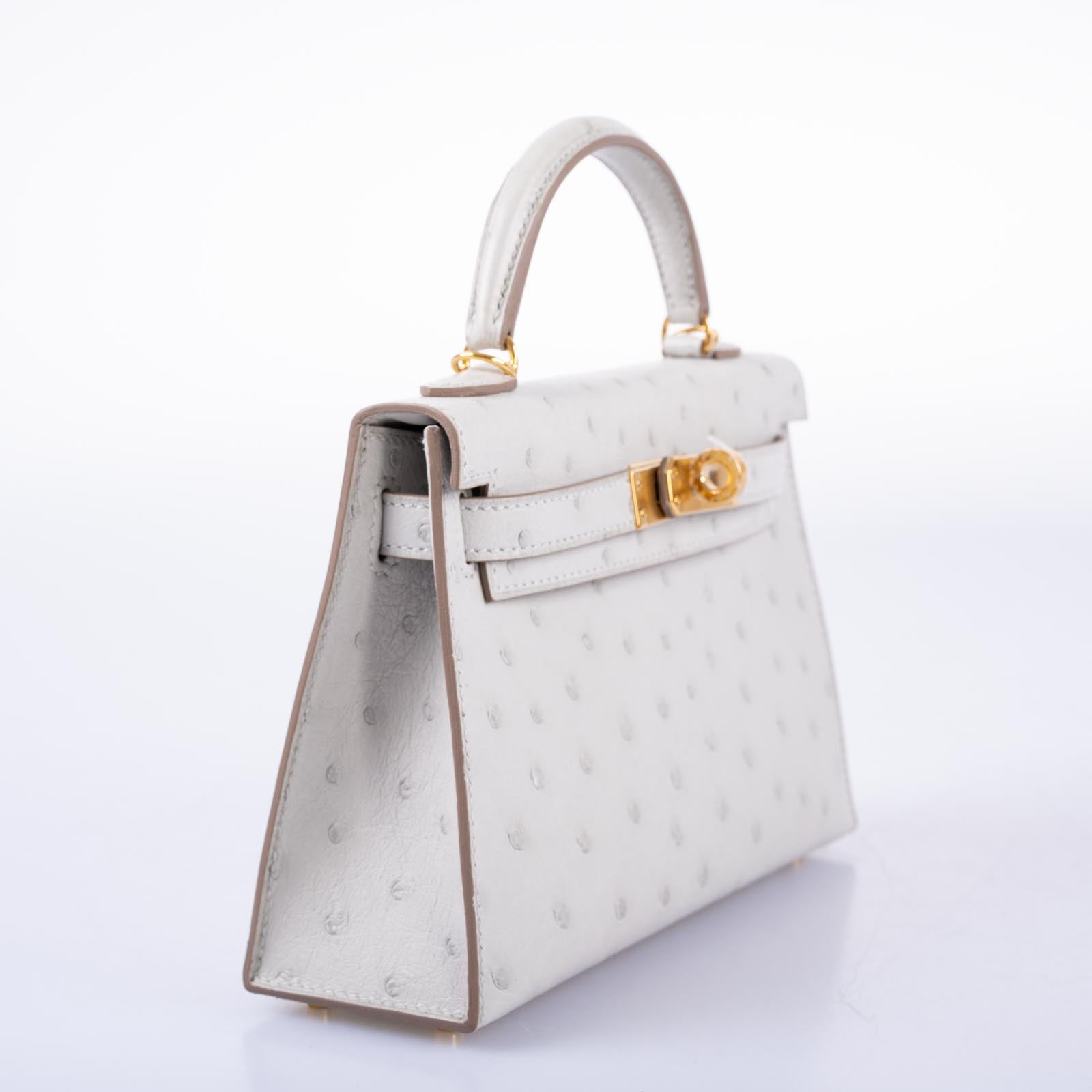 Hermès Kelly 20 Mini II Sellier Gris Perle Ostrich with Gold Hardware