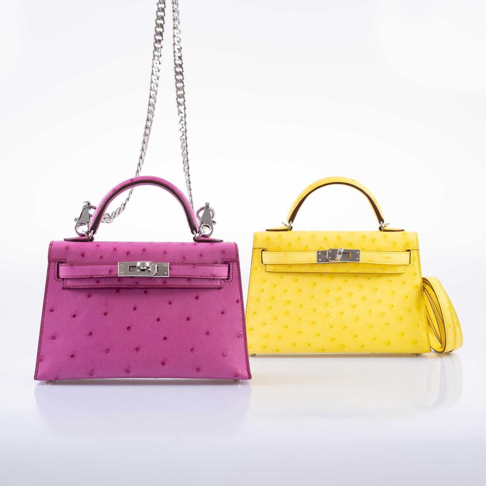 Hermès Mini Kelly 20 II Sellier Jaune Citron Ostrich Palladium Hardware
