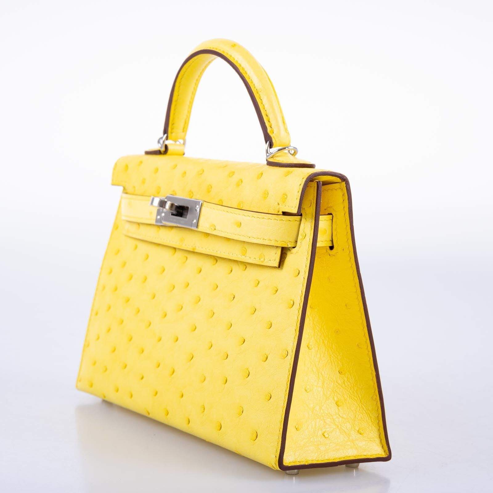 Hermès Mini Kelly 20 II Sellier Jaune Citron Ostrich Palladium Hardware