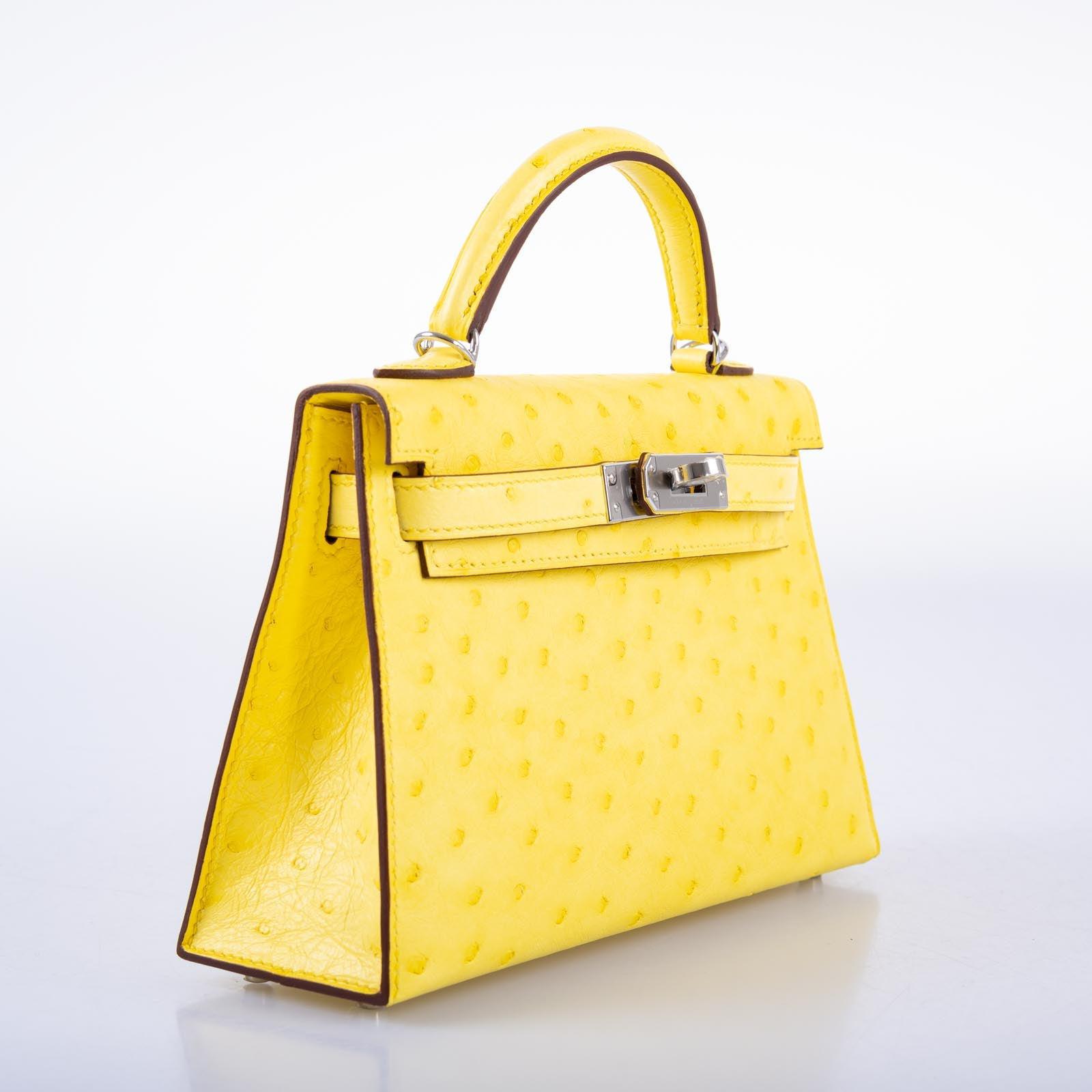 Hermès Mini Kelly 20 II Sellier Jaune Citron Ostrich Palladium Hardware