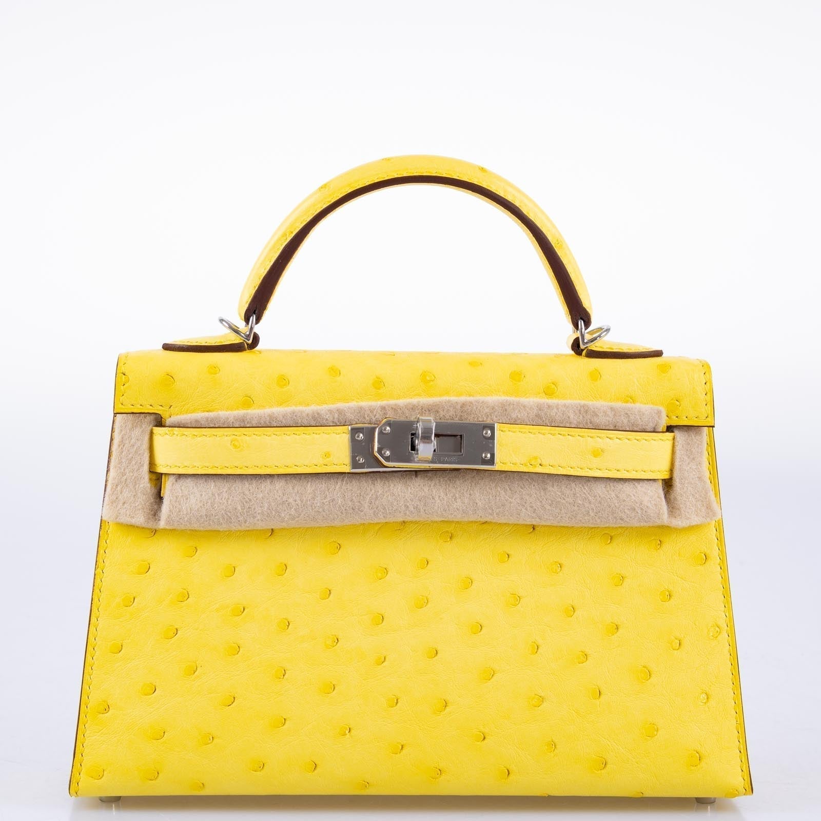 Hermès Mini Kelly 20 II Sellier Jaune Citron Ostrich Palladium Hardware