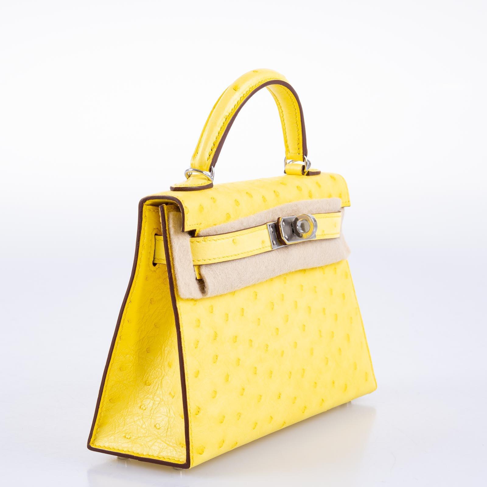 Hermès Mini Kelly 20 II Sellier Jaune Citron Ostrich Palladium Hardware