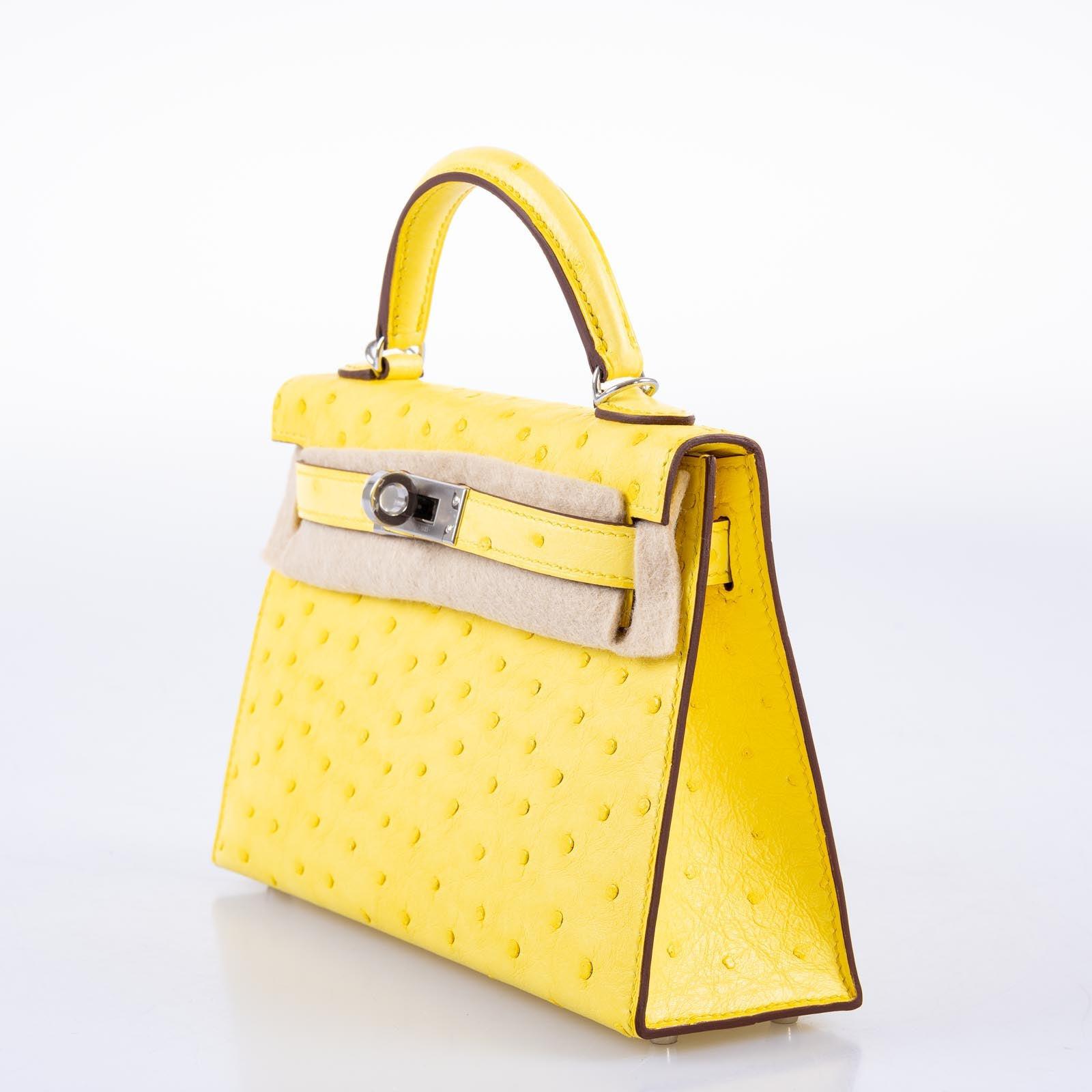 Hermès Mini Kelly 20 II Sellier Jaune Citron Ostrich Palladium Hardware