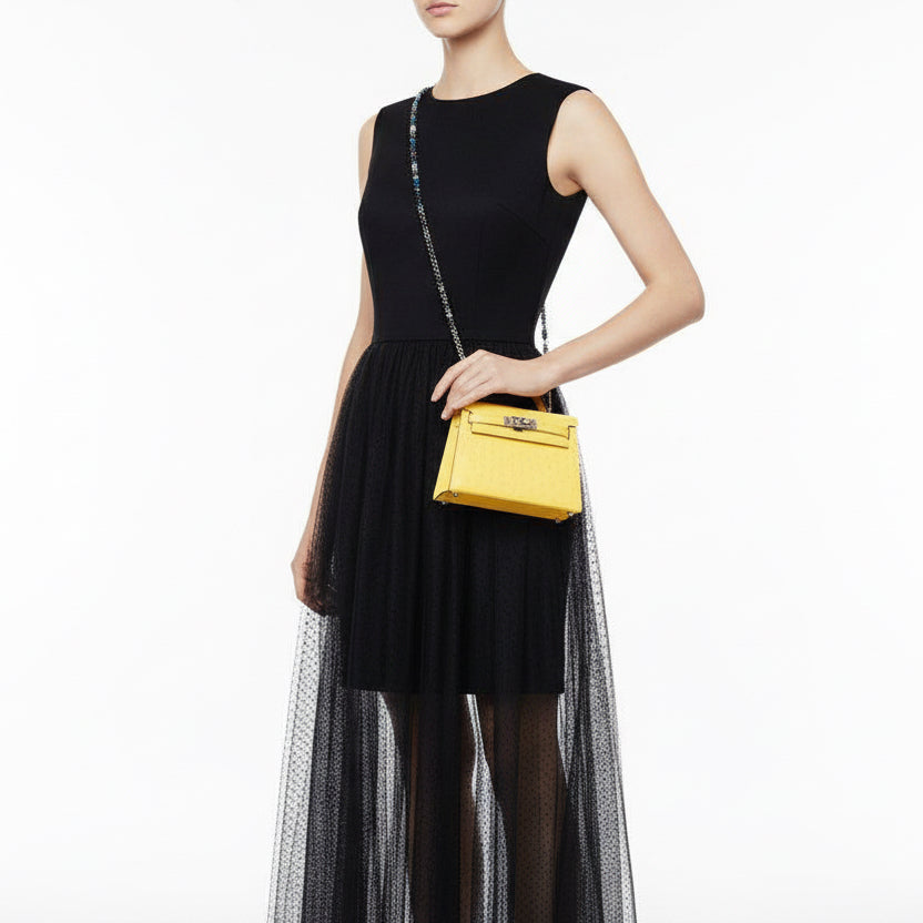 Hermès Kelly 20 Mini II Sellier Jaune Citron Ostrich Palladium Hardware