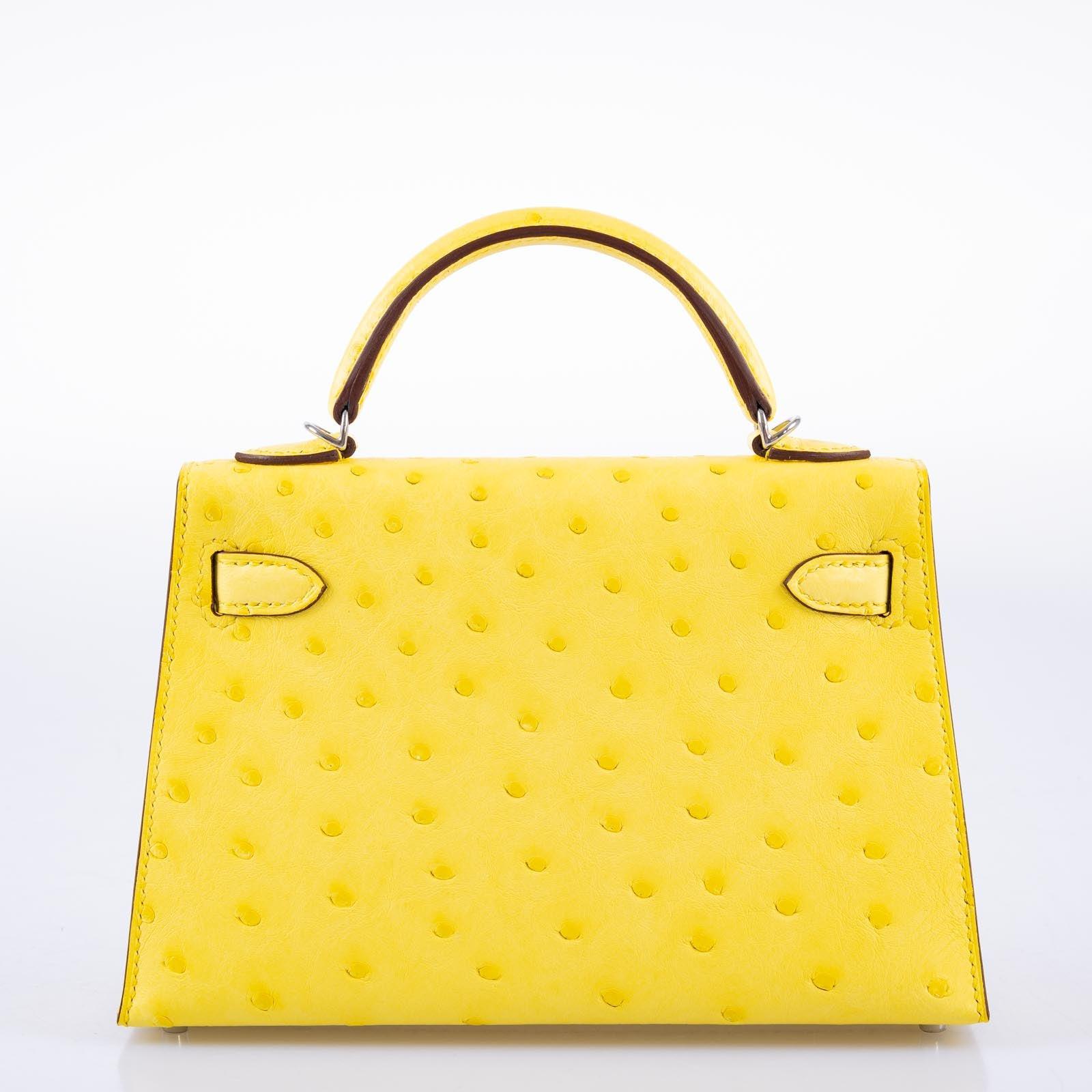 Hermès Mini Kelly 20 II Sellier Jaune Citron Ostrich Palladium Hardware