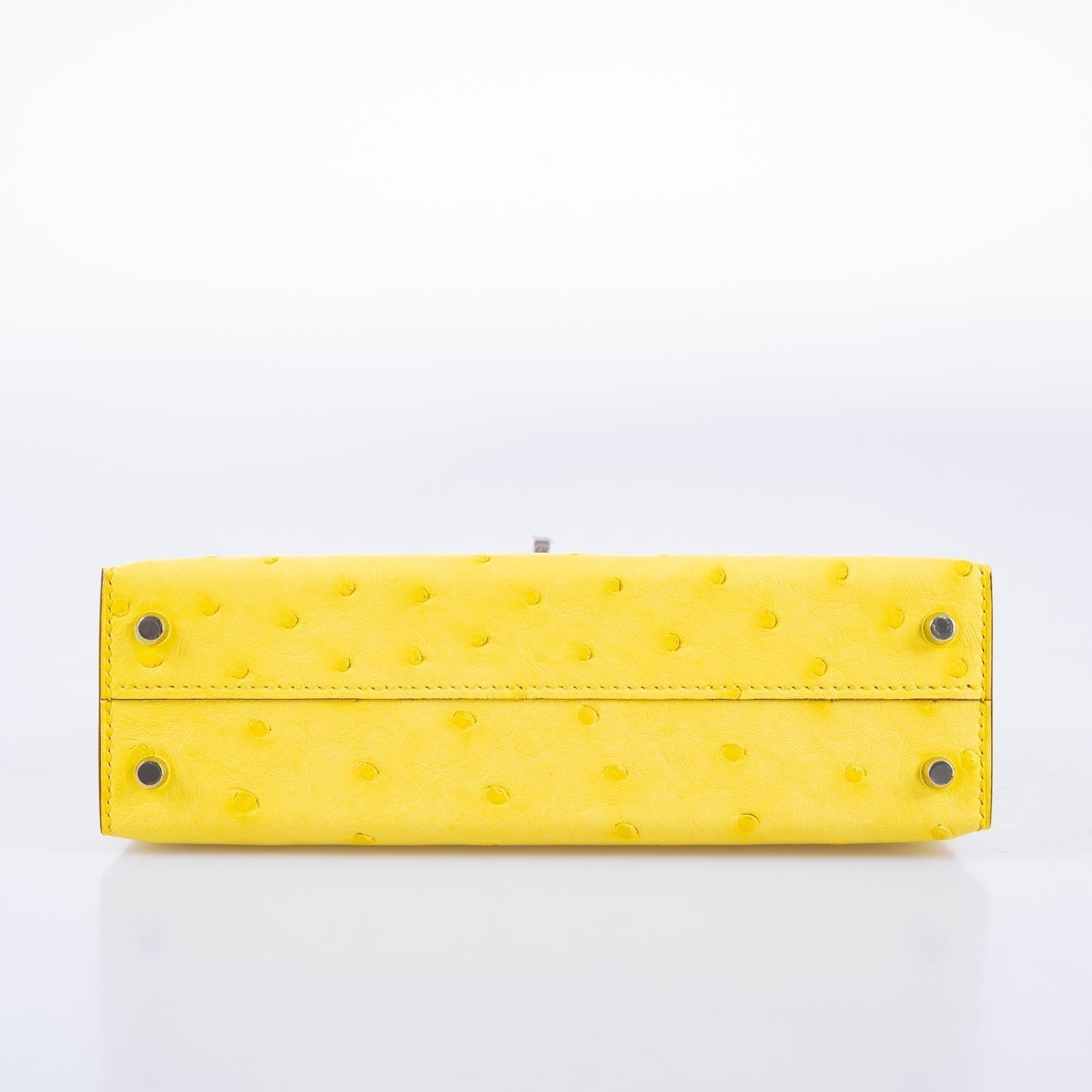 Hermès Mini Kelly 20 II Sellier Jaune Citron Ostrich Palladium Hardware