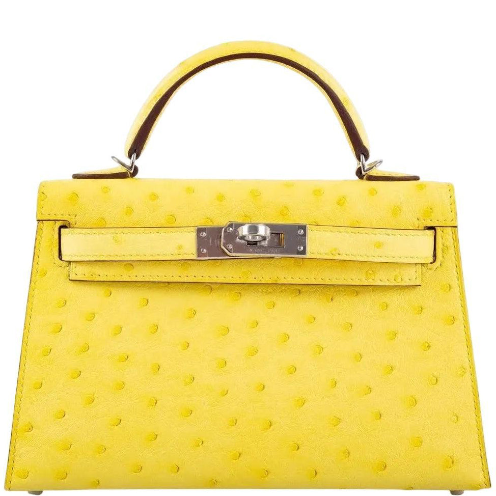 Hermès Mini Kelly 20 II Sellier Jaune Citron Ostrich Palladium Hardware