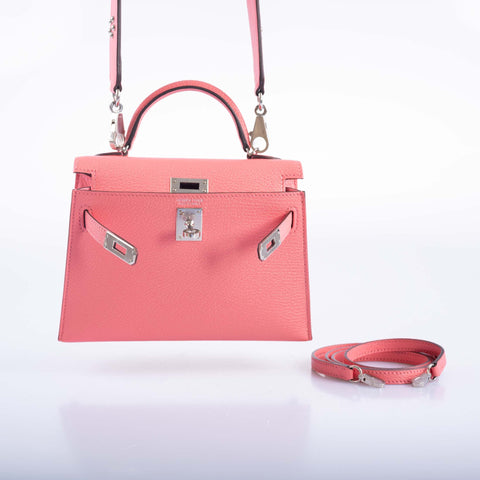 Hermès Kelly 20 Mini II Sellier Rose D'ete Chevre Palladium Hardware