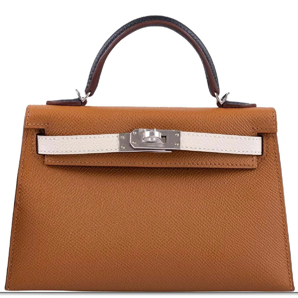 Hermès Kelly 20 Mini II Sellier Tri-Color Gold, Nata and Noir Epsom Palladium Hardware, front view