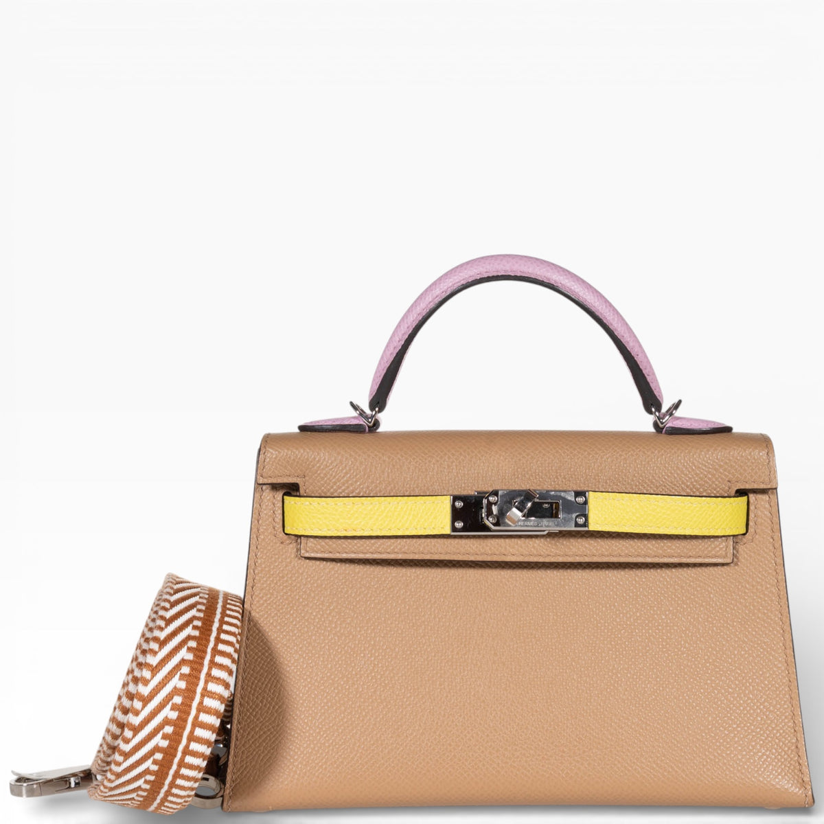 Hermès Kelly 20 Mini II Sellier Tricolor Chai Lime Mauve Sylvestre Epsom Palladium Hardware