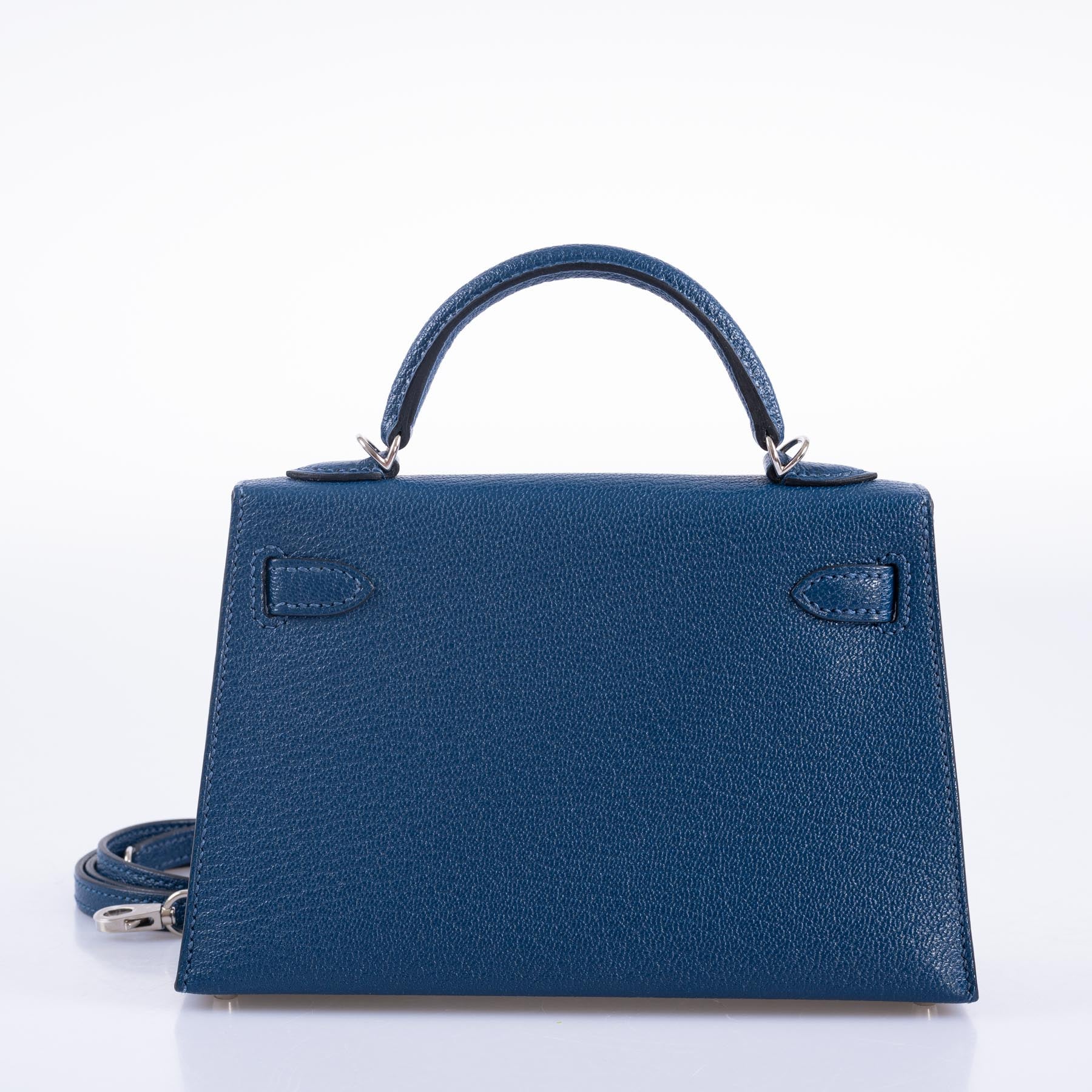 Hermès Kelly 20 Mini II Sellier Verso Blue Deep and Ebène Chèvre Palladium Hardware