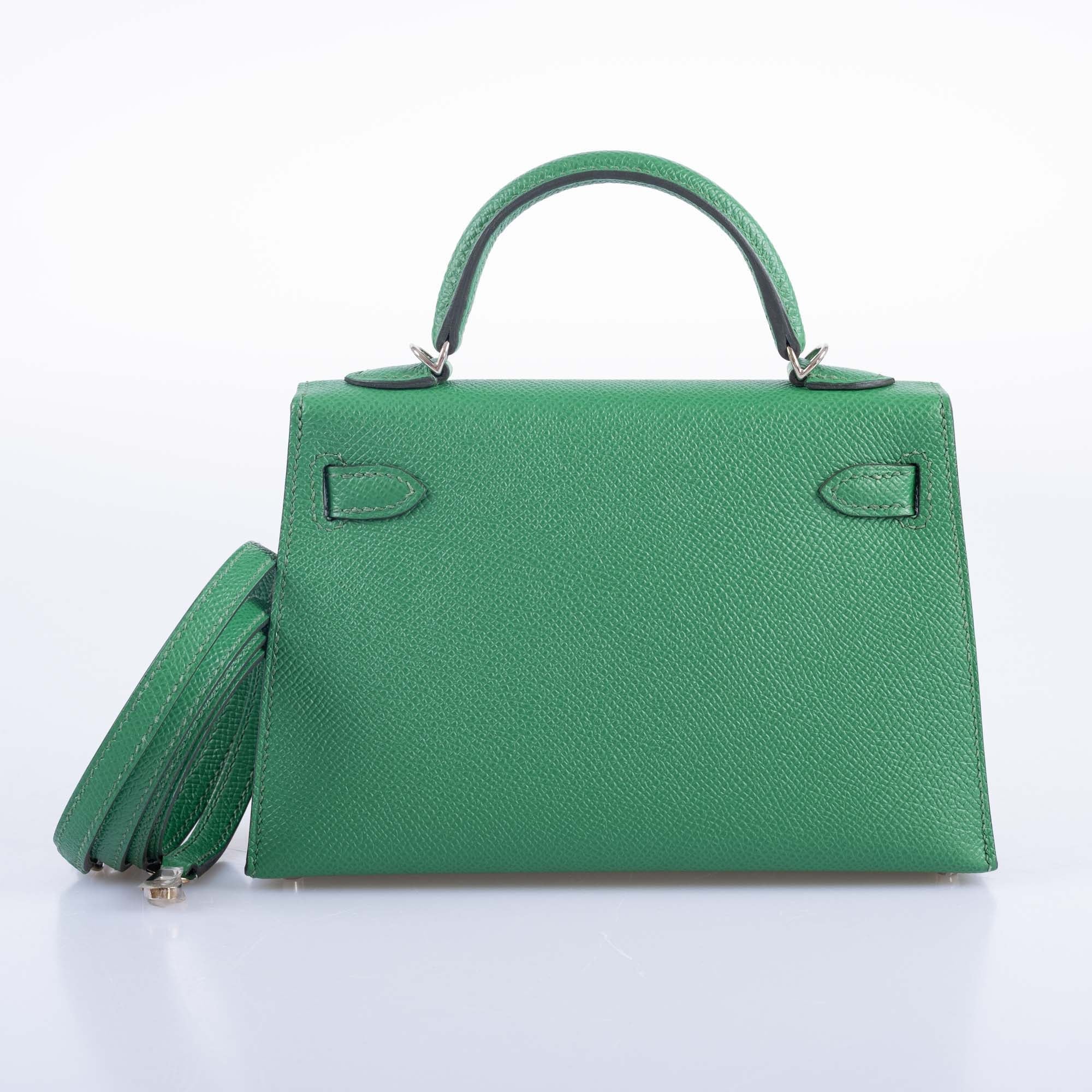 Hermes Kelly 20 Mini II Sellier Verso Cactus & Bleu Atoll Epsom Palladium Hardware