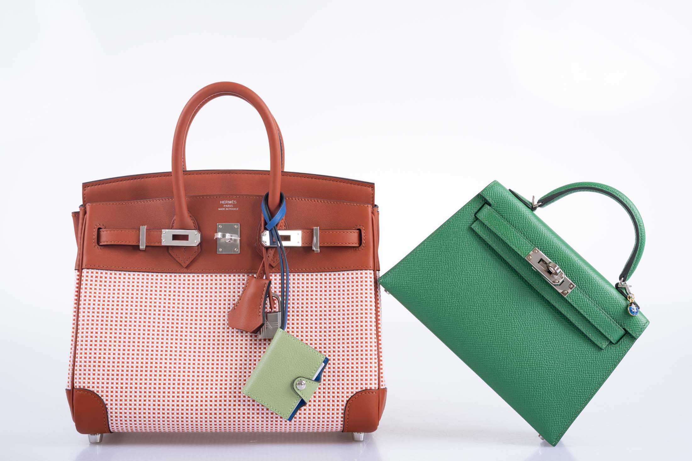 Hermes Kelly 20 Mini II Sellier Verso Cactus & Bleu Atoll Epsom Palladium Hardware