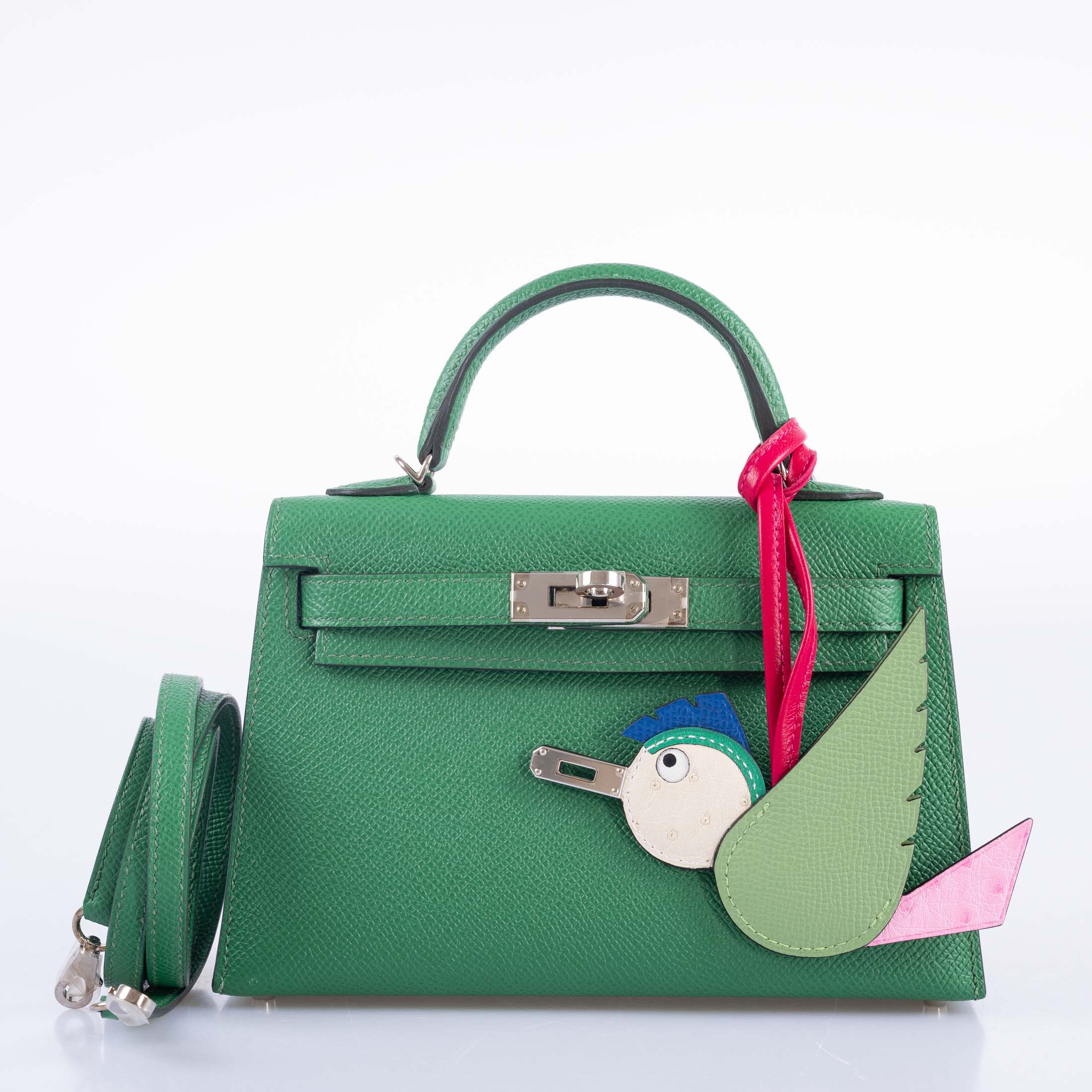 Hermes Kelly 20 Mini II Sellier Verso Cactus & Bleu Atoll Epsom Palladium Hardware